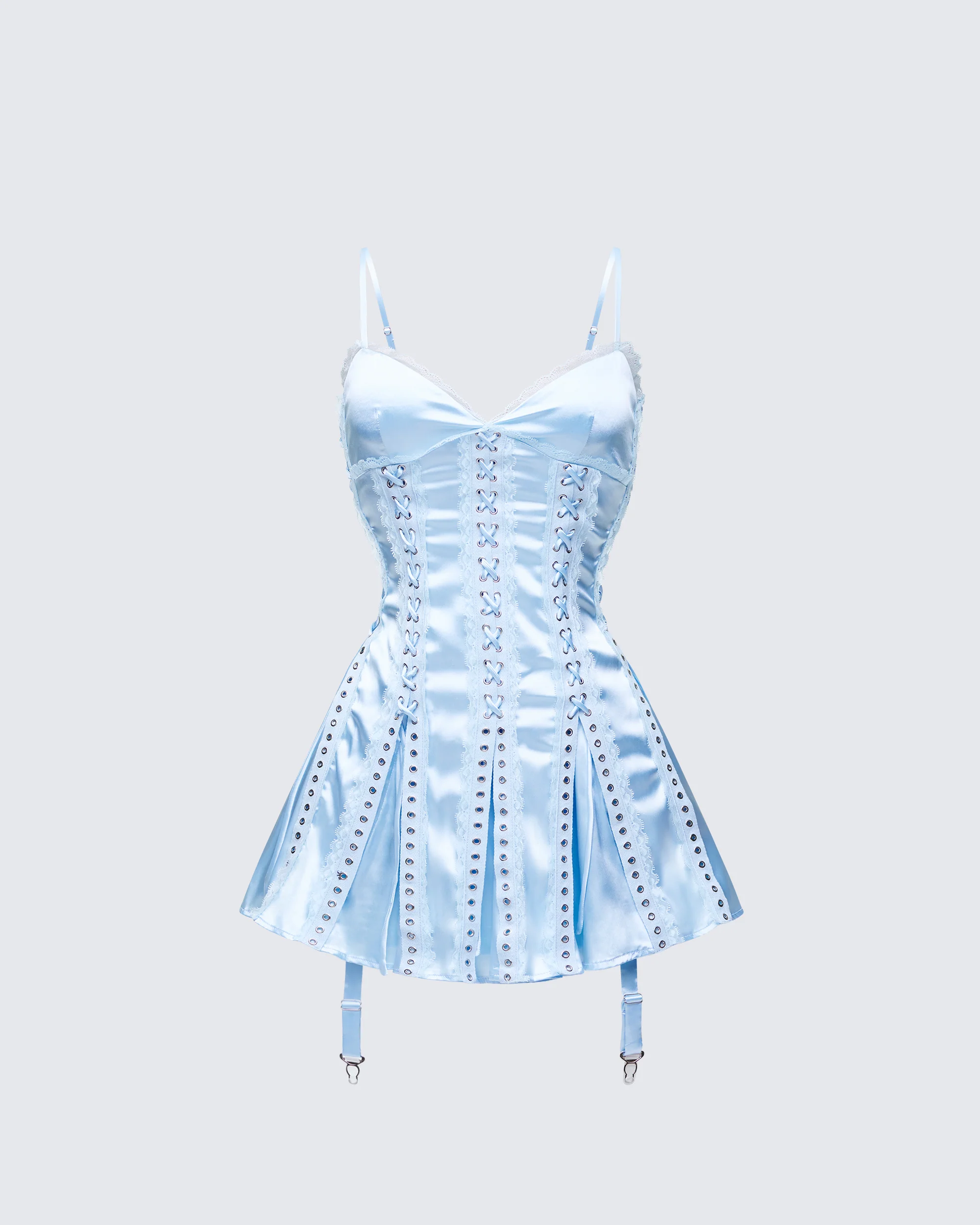 Effie Blue Satin Lace Up Mini Dress