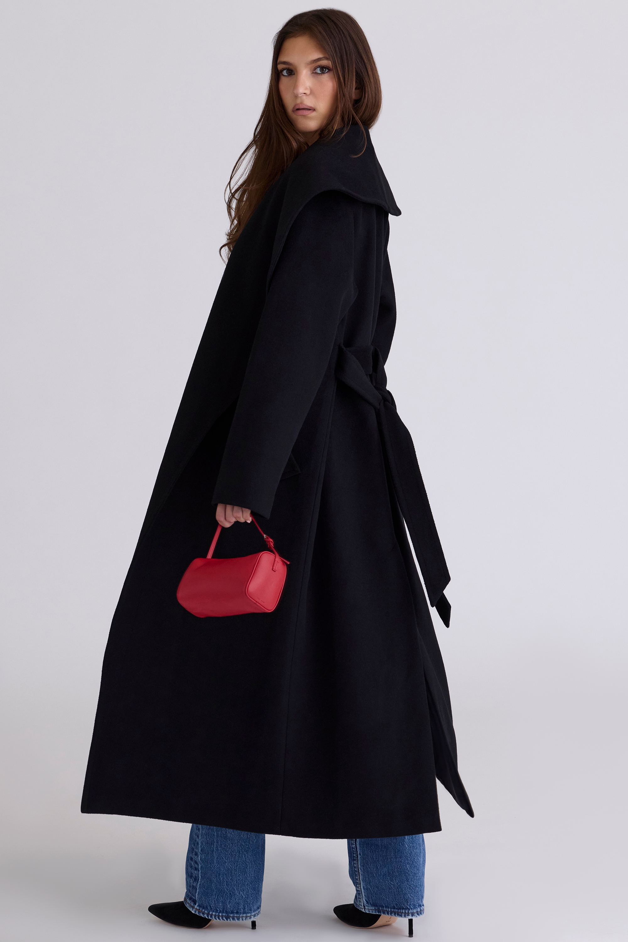 black wool shawl collar coat