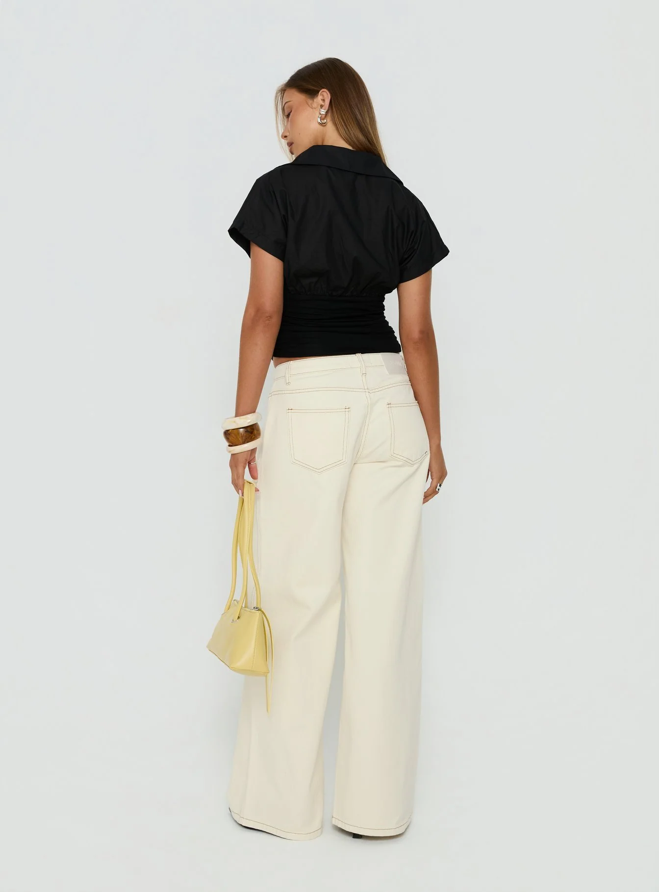 Ramos Low Rise Wide Leg Denim Jeans Cream