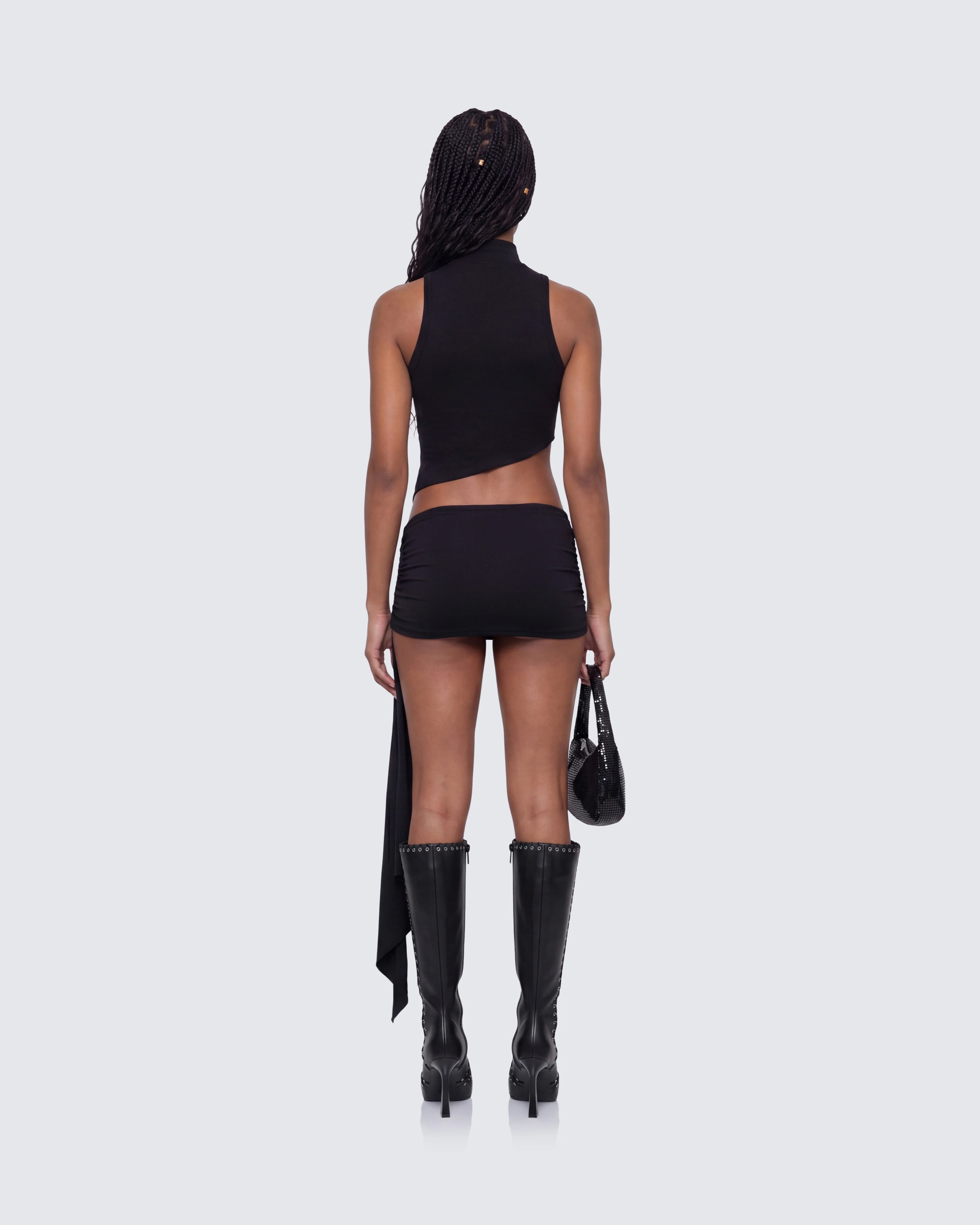 Lisi Black High Neck Cut Away Jersey Mini Dress