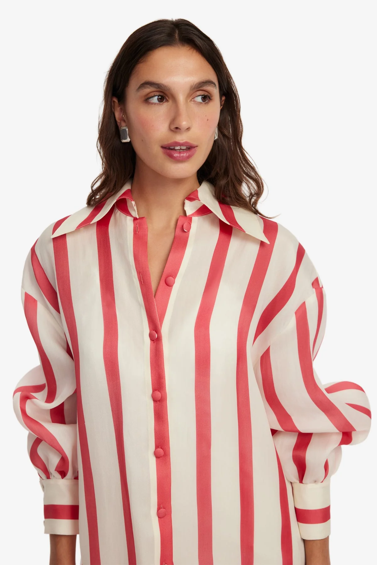 Kathleen Striped Silk Blouse - Scarlet