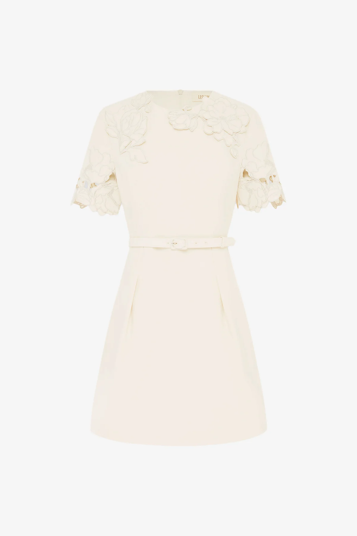 Aurelie Appliqué Short Sleeve Mini Dress - Cream