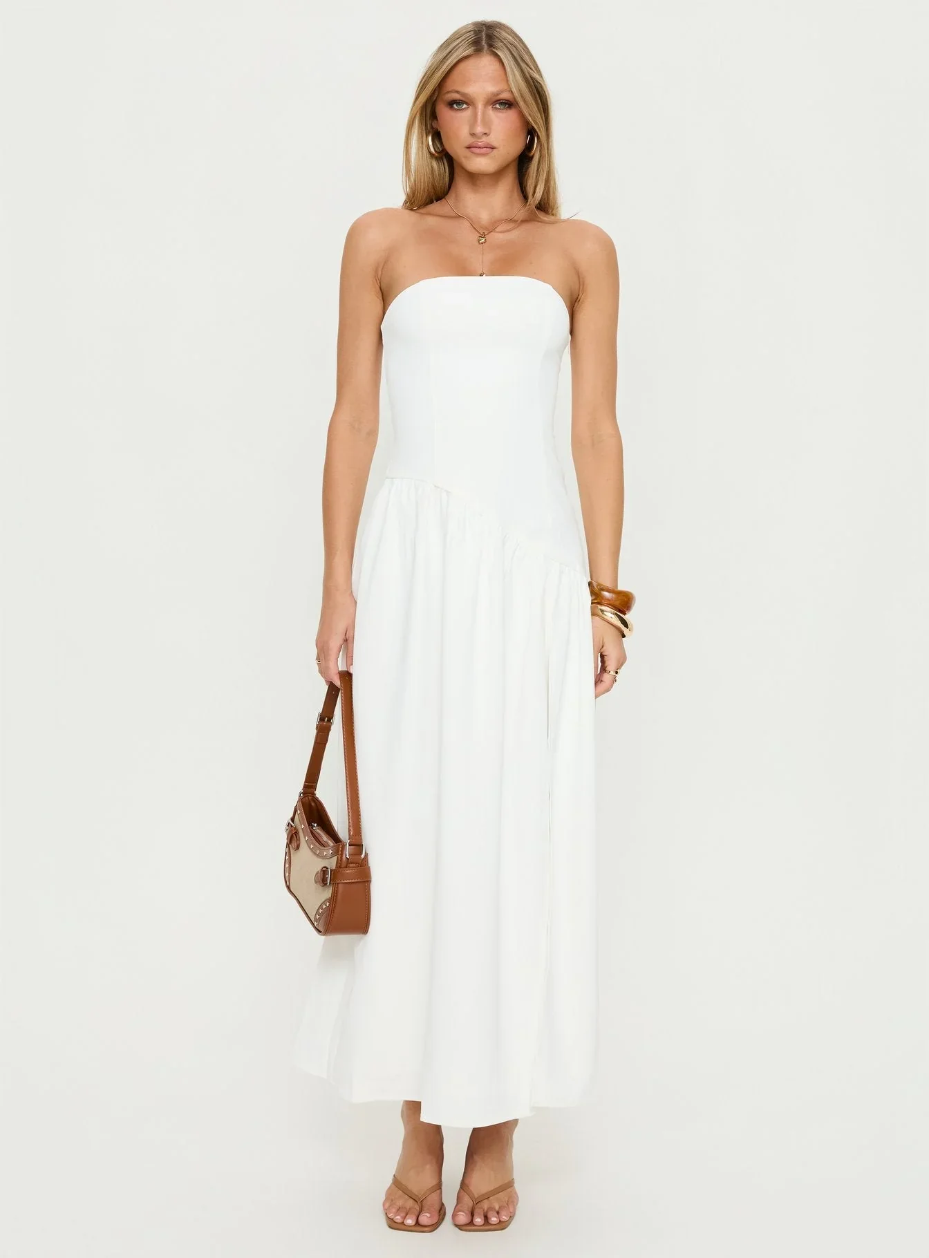 Meredithe Strapless Maxi Dress White - luluinthesky