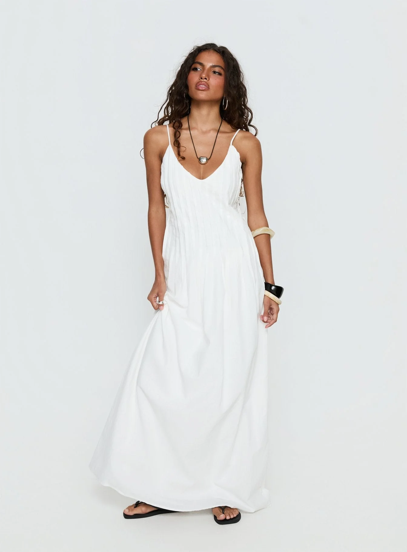 Adriela Pleat Maxi Dress White