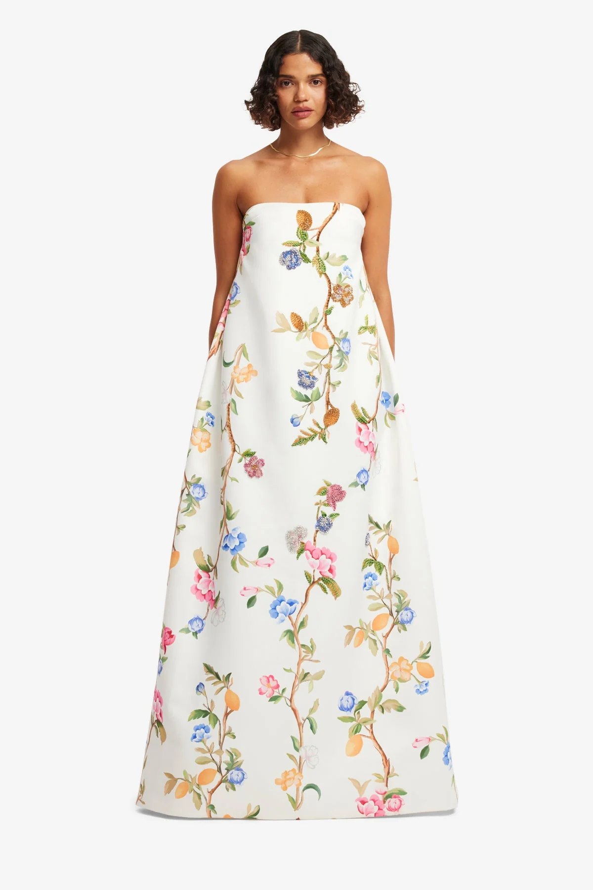 Phoebe Embellished Gown - Lemon Vine Print in Snow