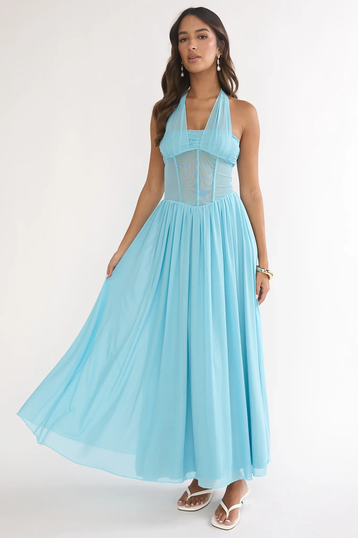 Jovella Halterneck Mesh Dress Blue