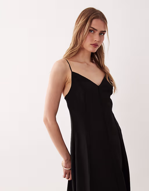 Mango v-neck sleeveless midi dress with pleat detail in black