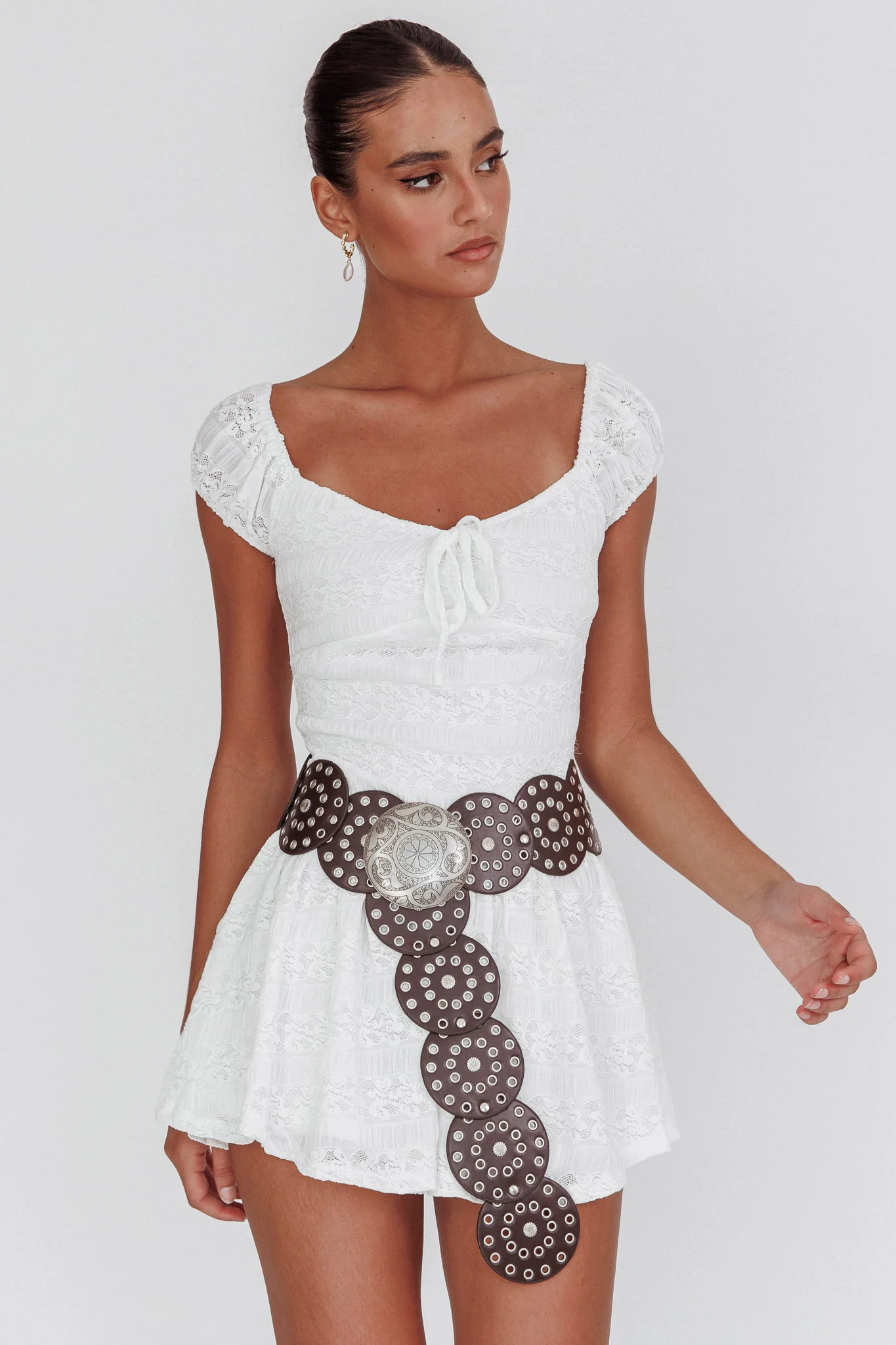 Mirela Cap Sleeve Lace Mini Dress White