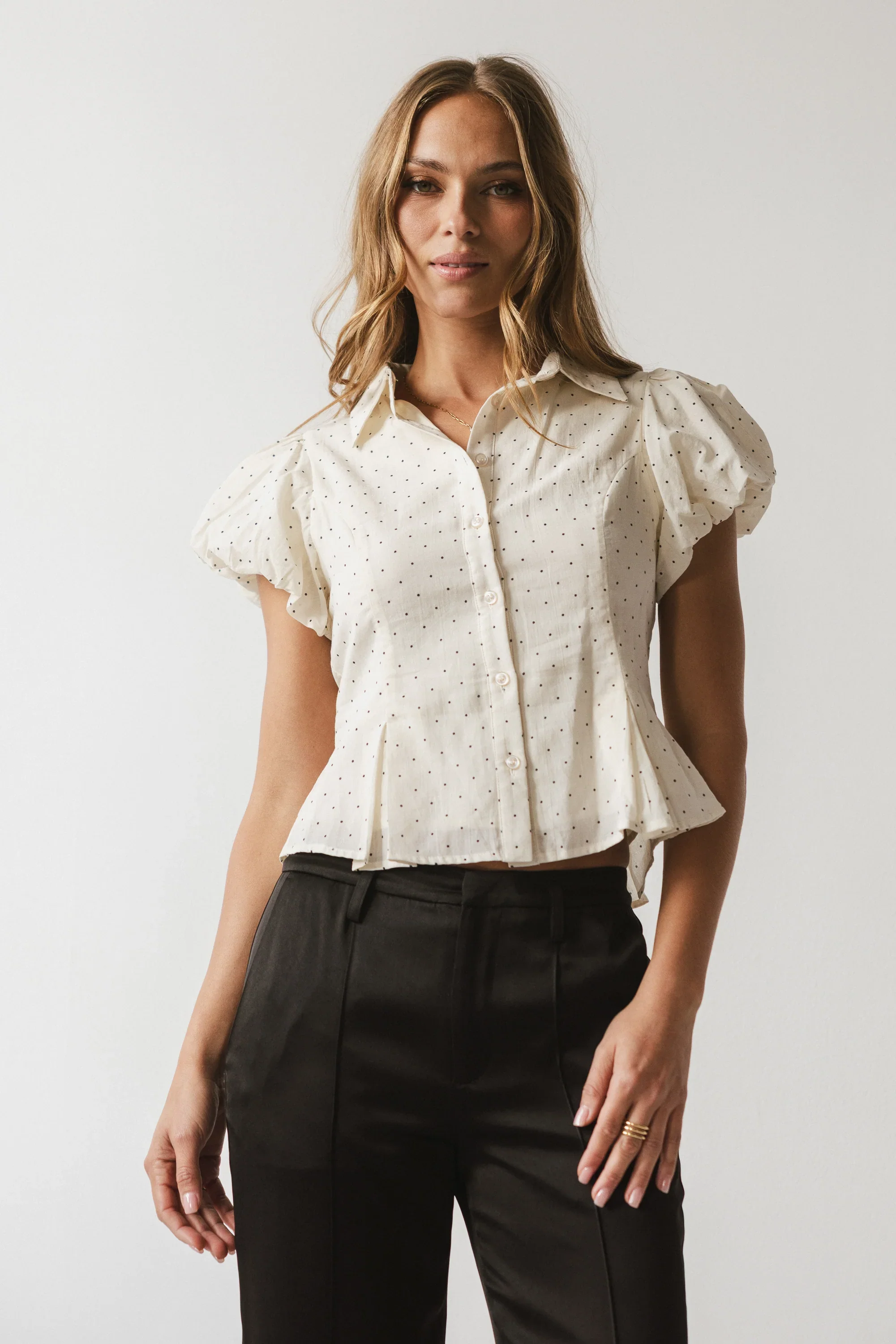 Lizette Pleated Blouse in Cream