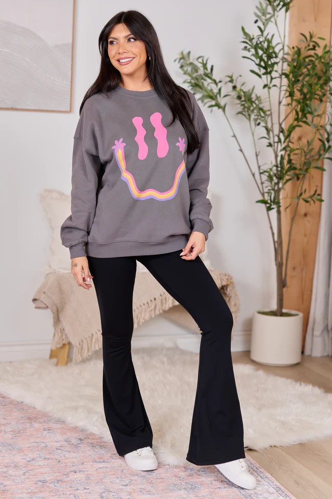Retro Smiley Dark Grey Graphic Sweatshirt