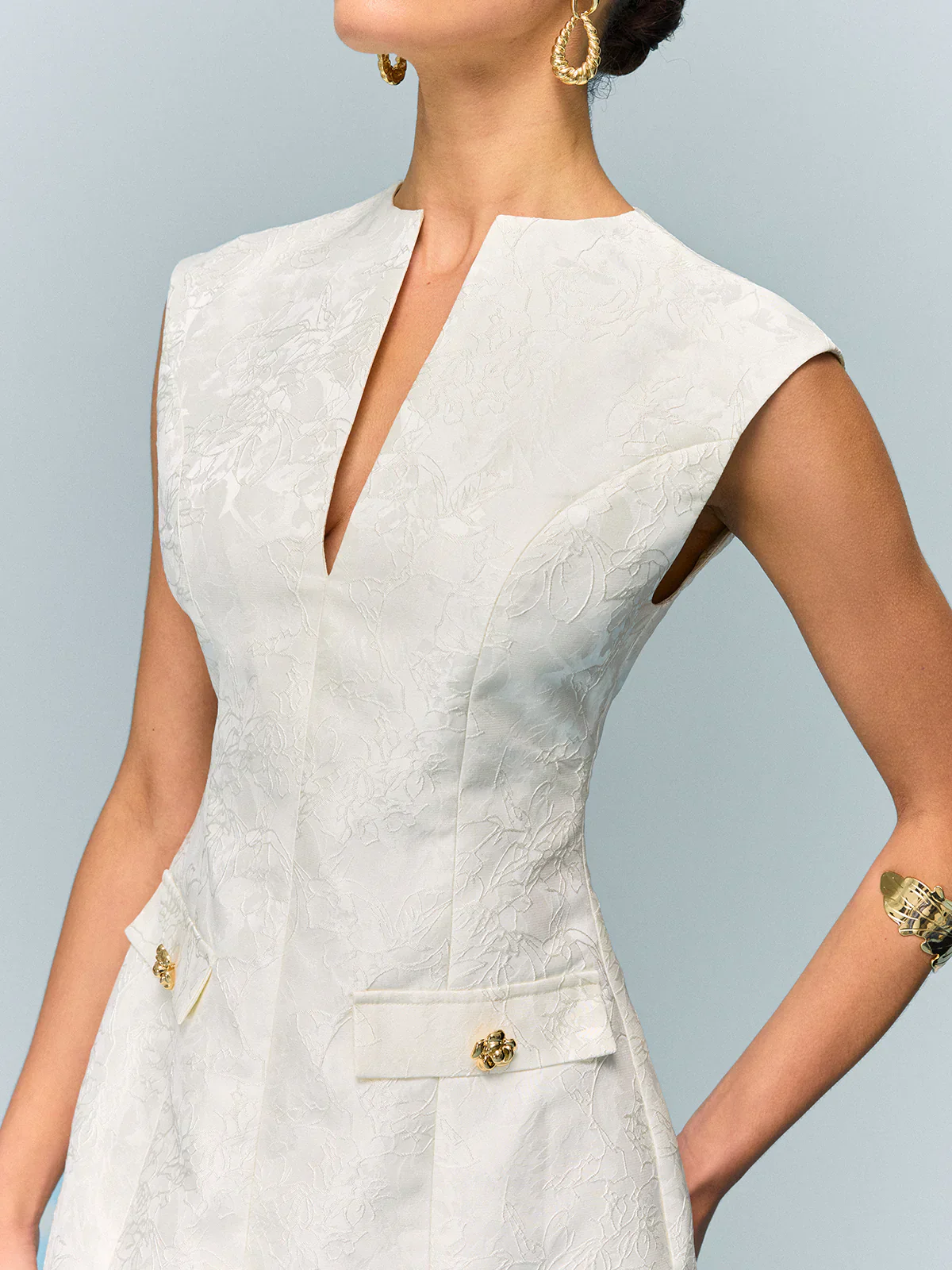 Pocketed Textured Mini Dress with Metal Button - luluinthesky