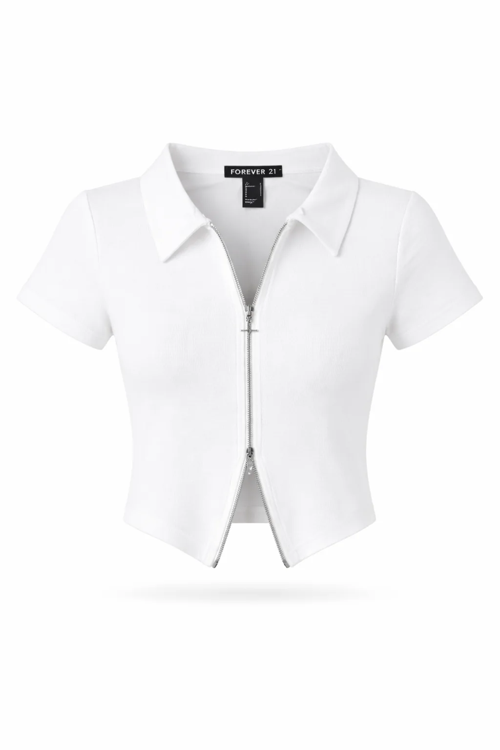 Double Zip Front Short Sleeve Collared Top