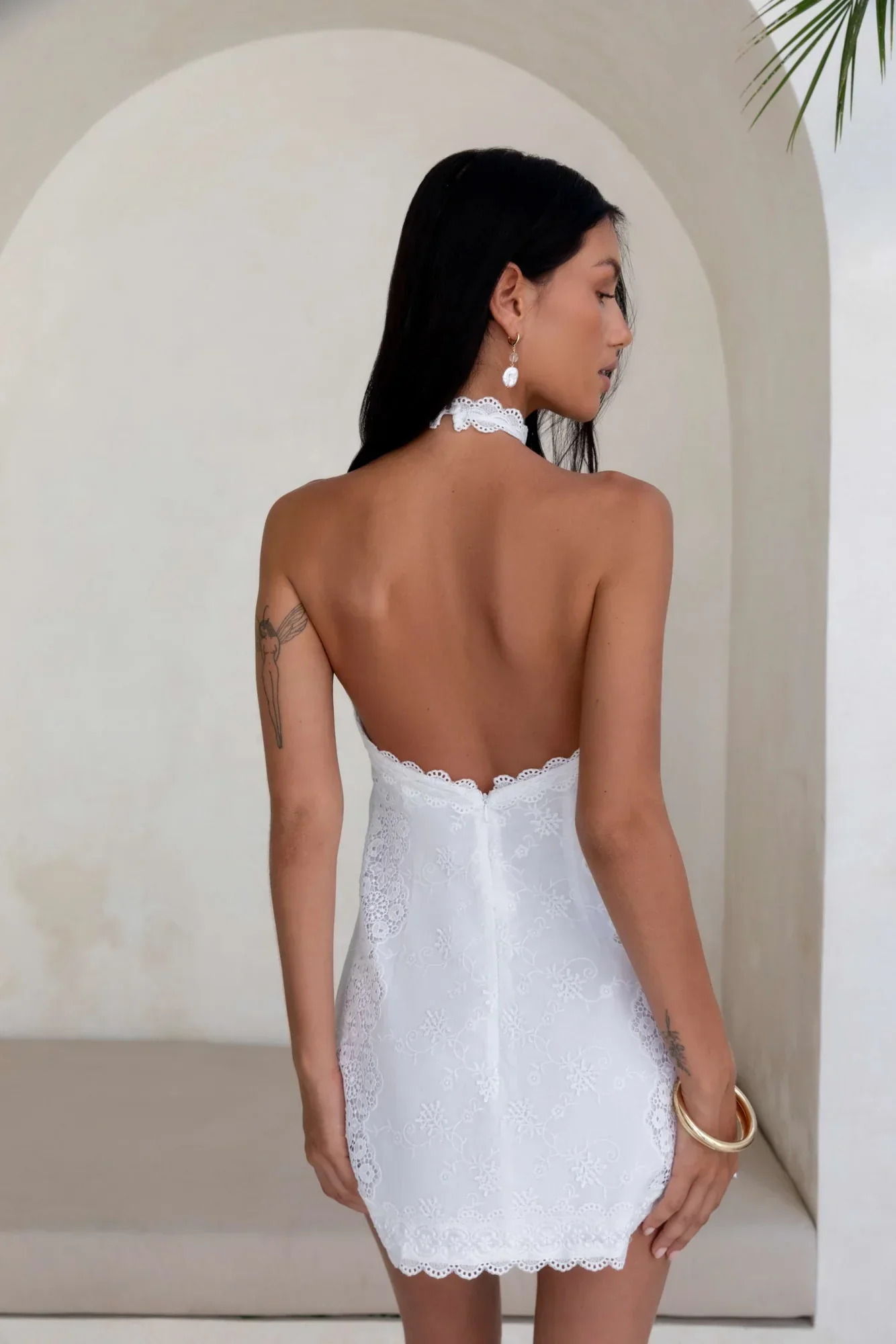 Vintage Valentine Lace Halter Mini Dress White - luluinthesky