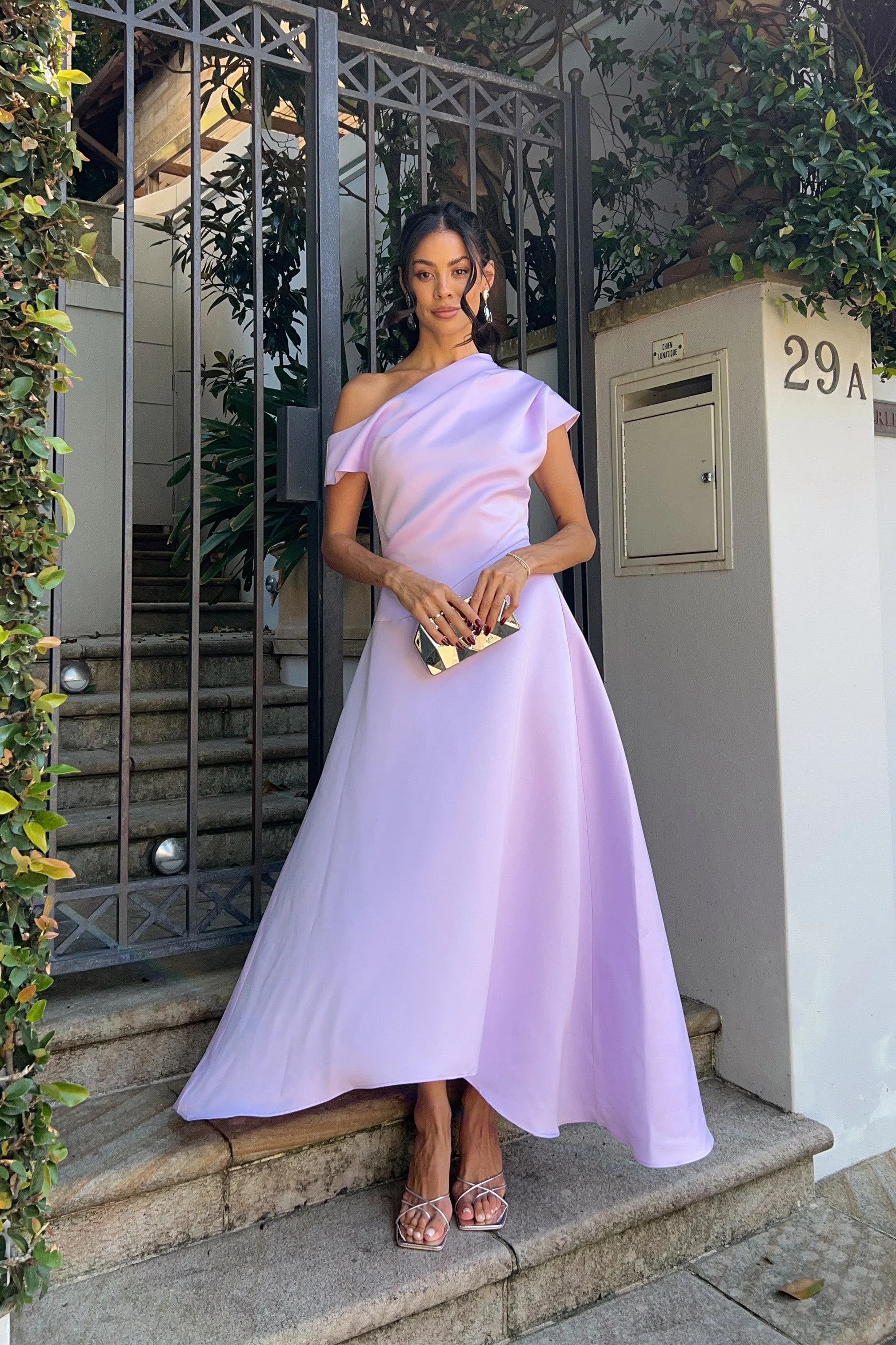 Marissa One Shoulder Gown in Purple