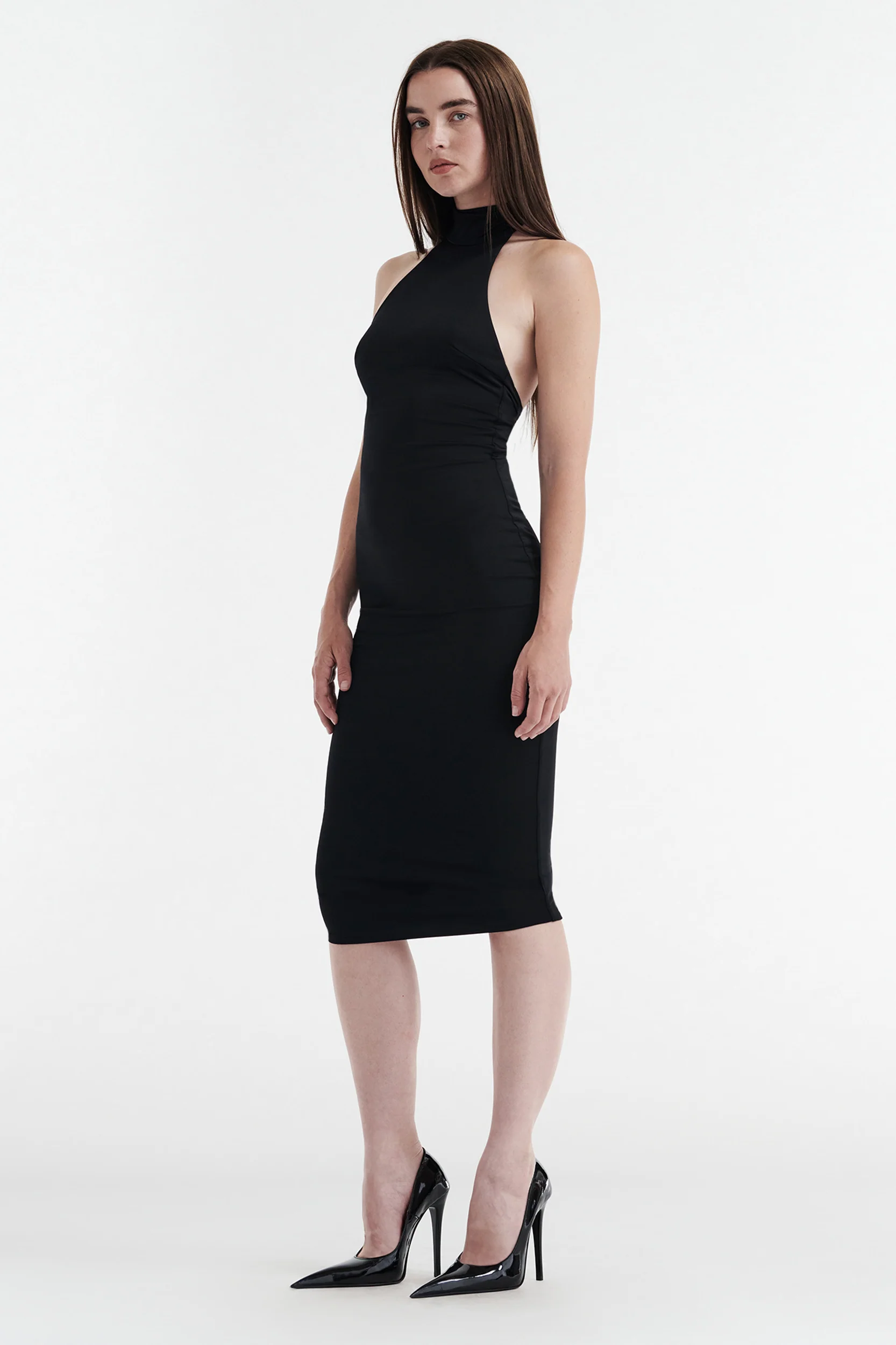 Cleo Halter Tie Midi Dress - Black