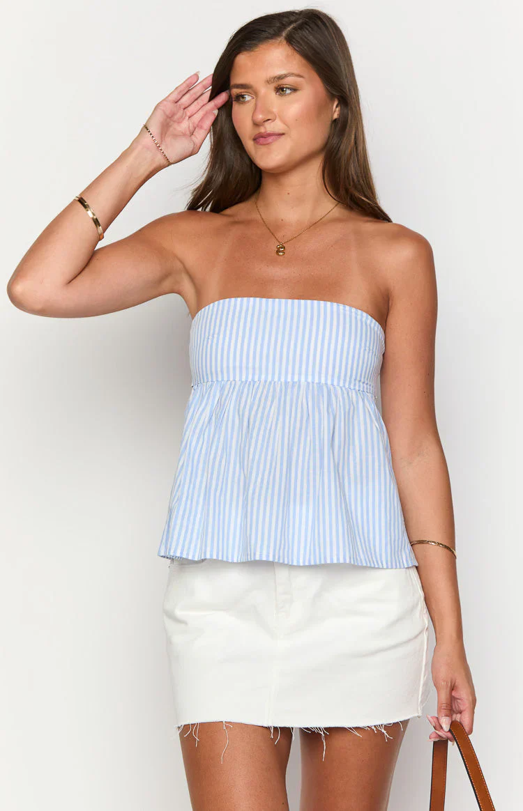 Klee Light Blue Strapless Tie Back Top