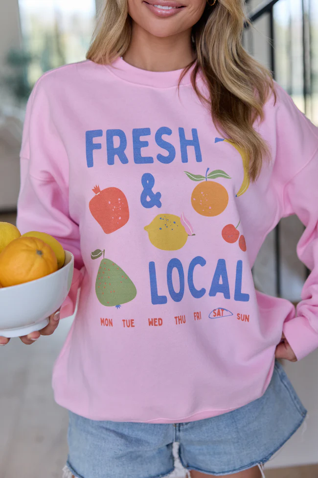 Fresh And Local Light Pink Graphic Sweatshirt