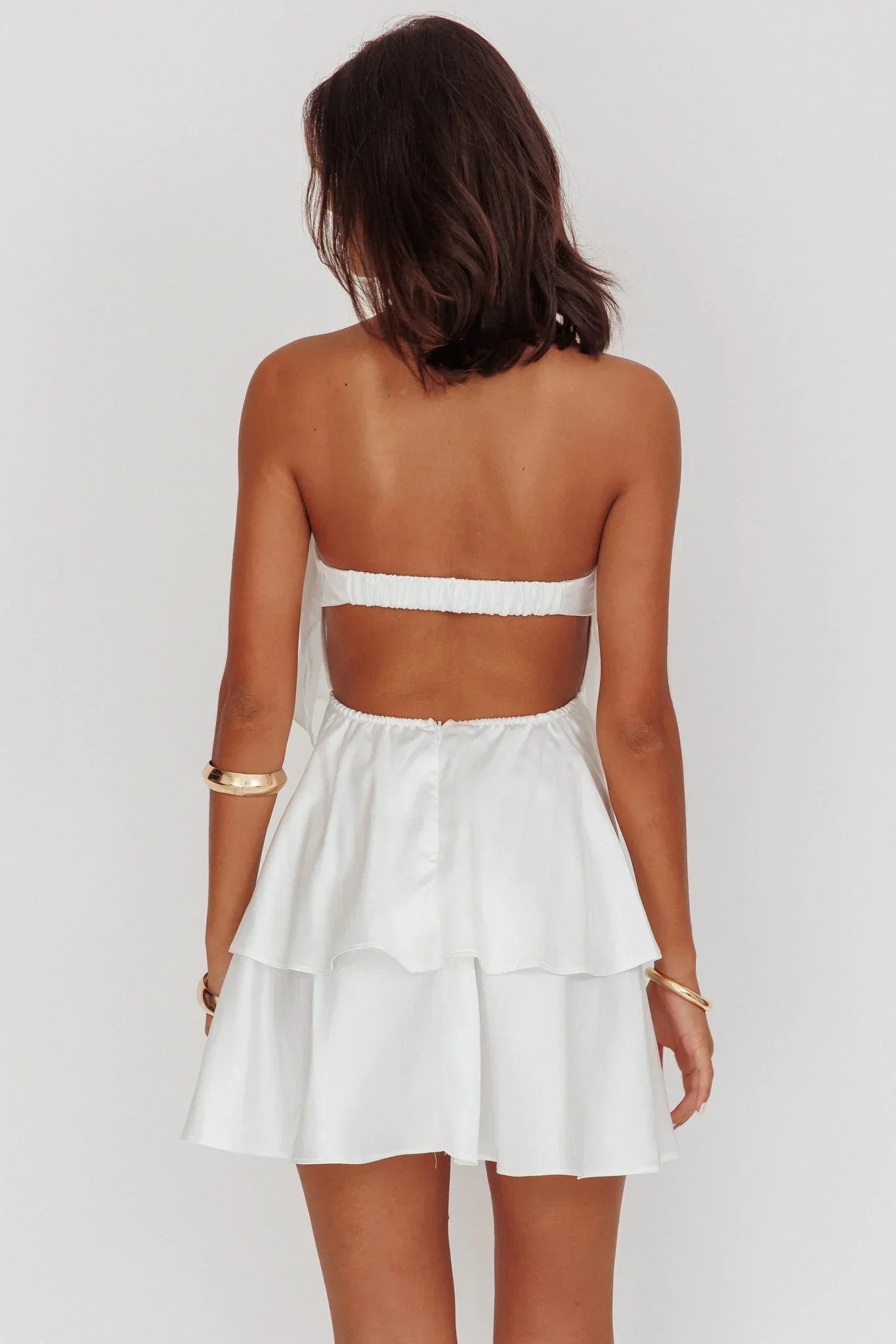 Behati Tiered Layer Strapless Dress White - luluinthesky