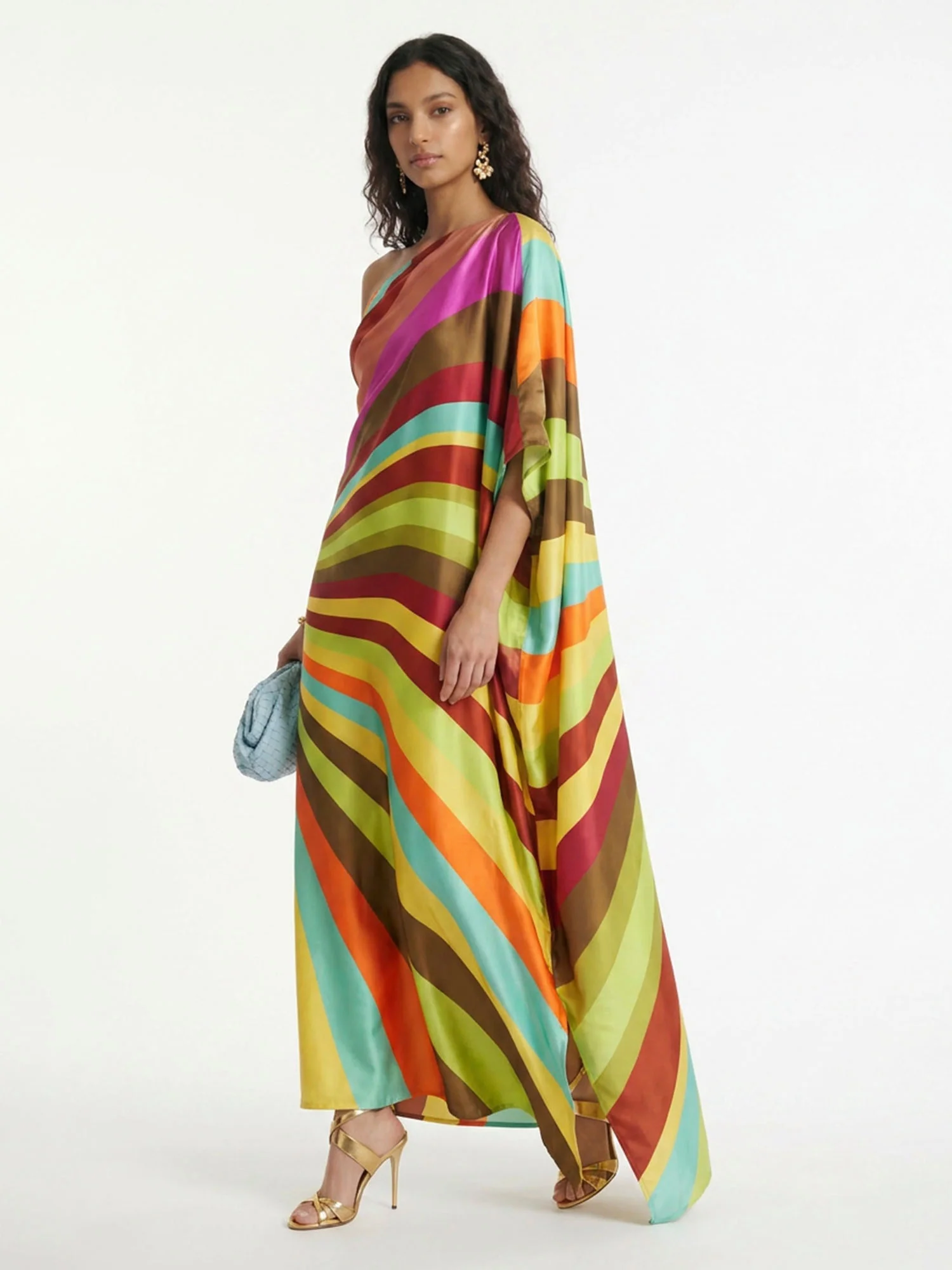 Multi Stripe One-Shoulder Maxi Dress