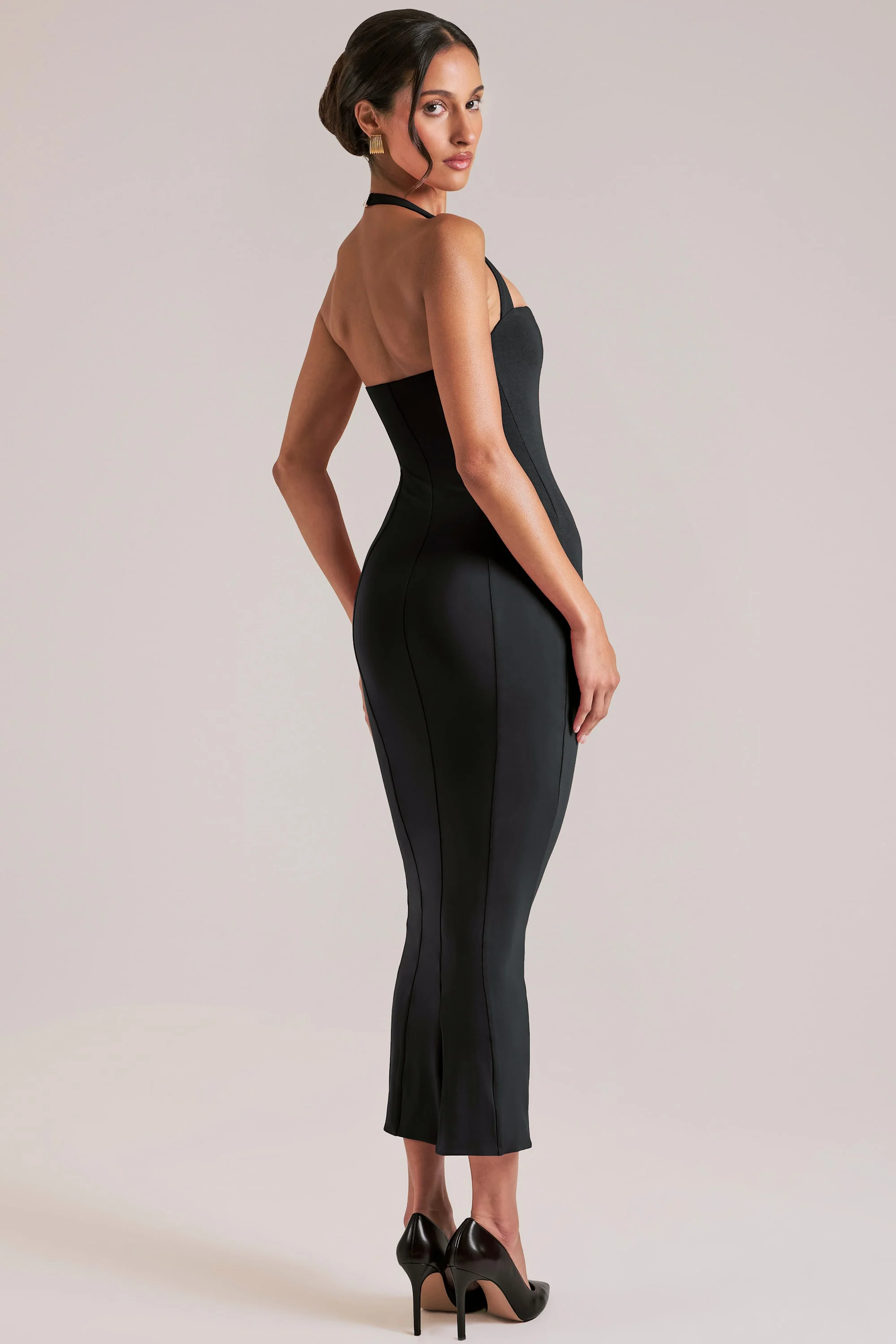 Halterneck Midaxi Dress in Black