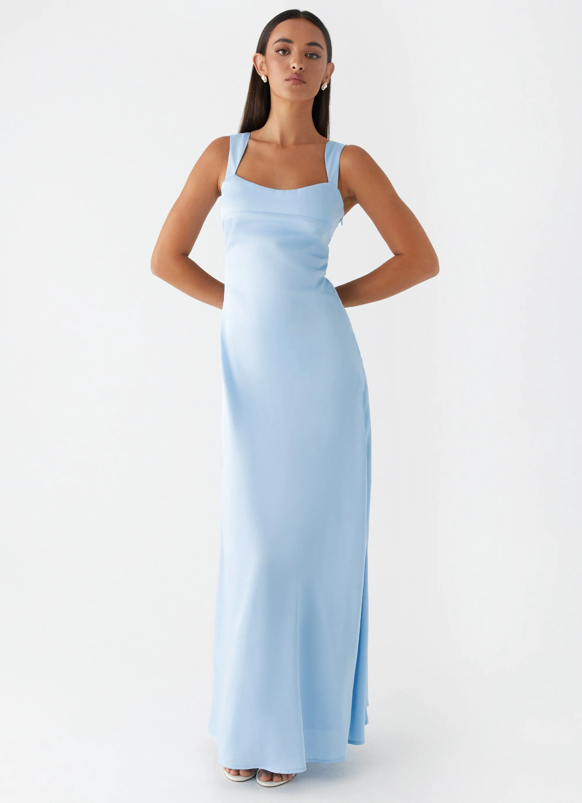 Odette Satin Maxi Dress - Blue - luluinthesky