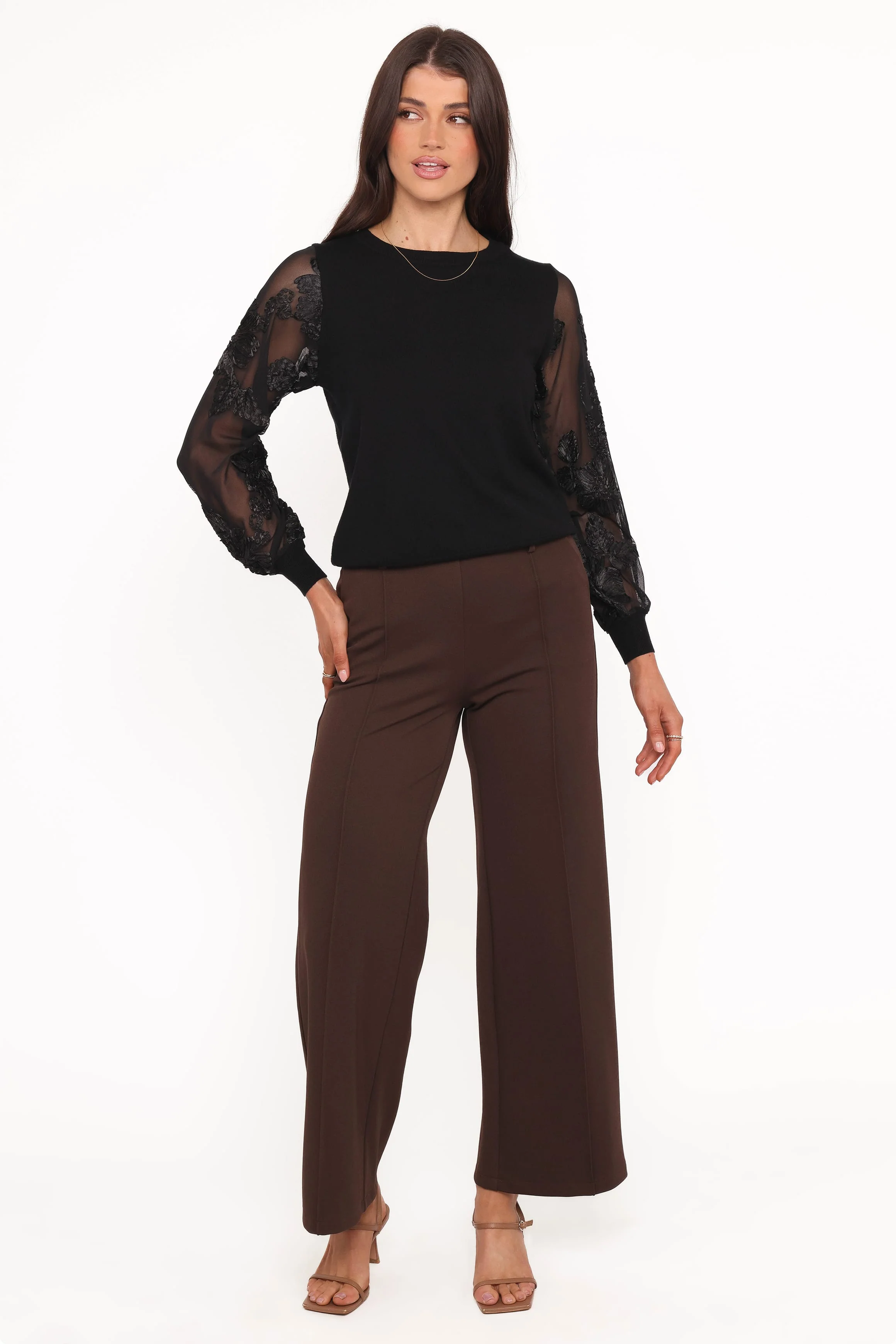Cailin Sheer Sleeve Top - Black