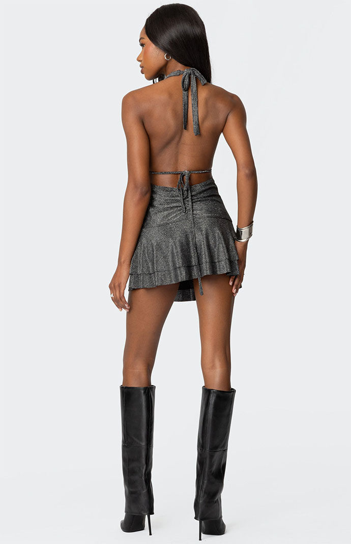 Edikted Metallic Backless Halter Mini Dress