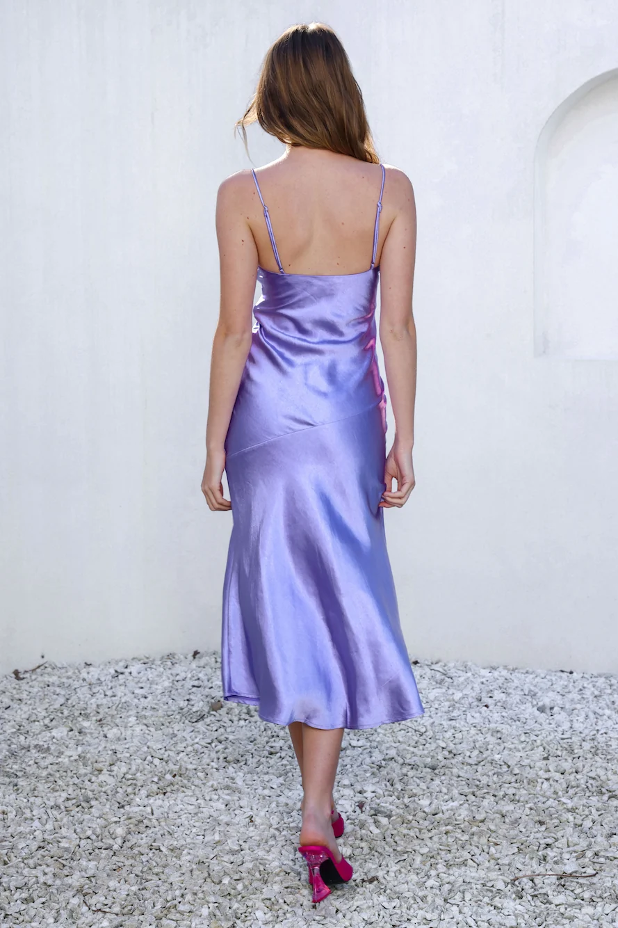 Lychee Martini Satin Midi Dress Lilac