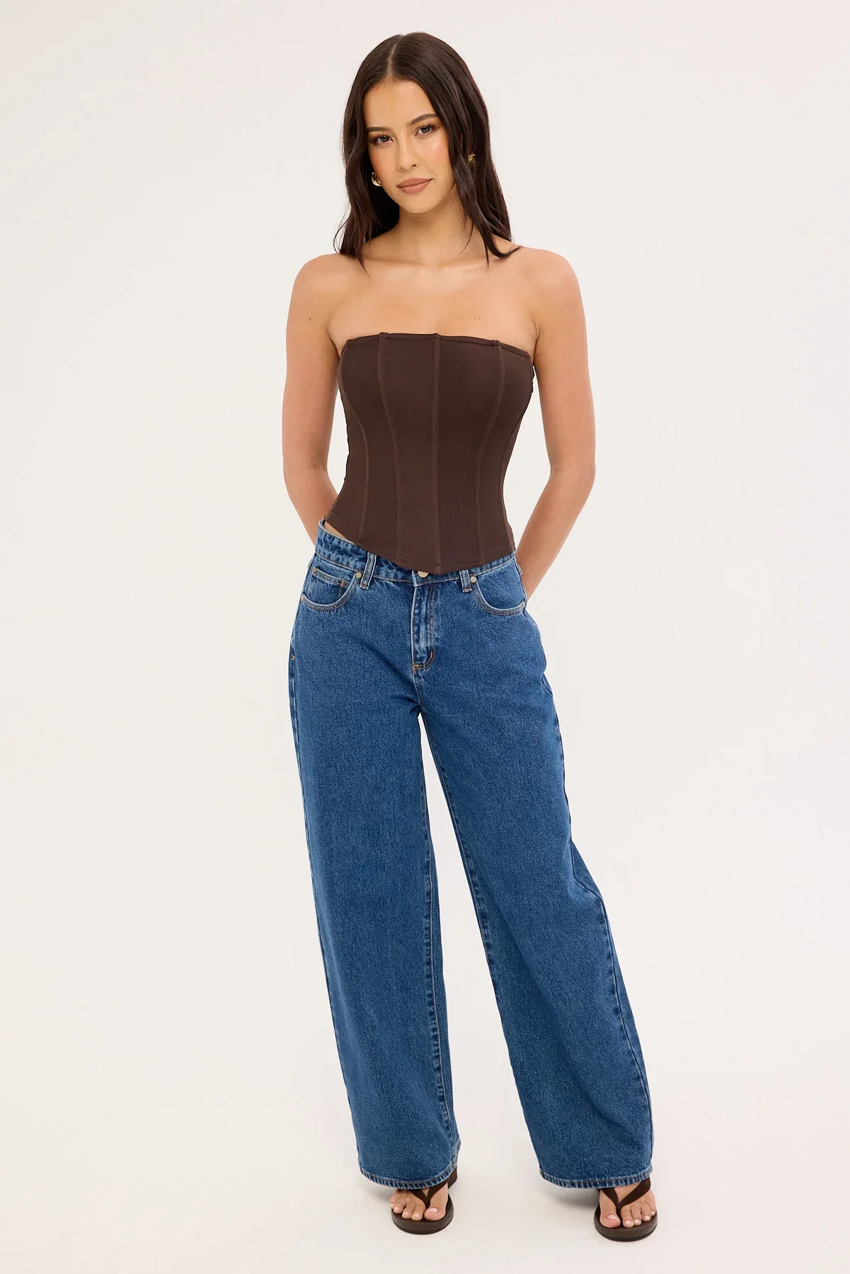 Luck & Trouble Bruna Strapless Mesh Corset Top Brown