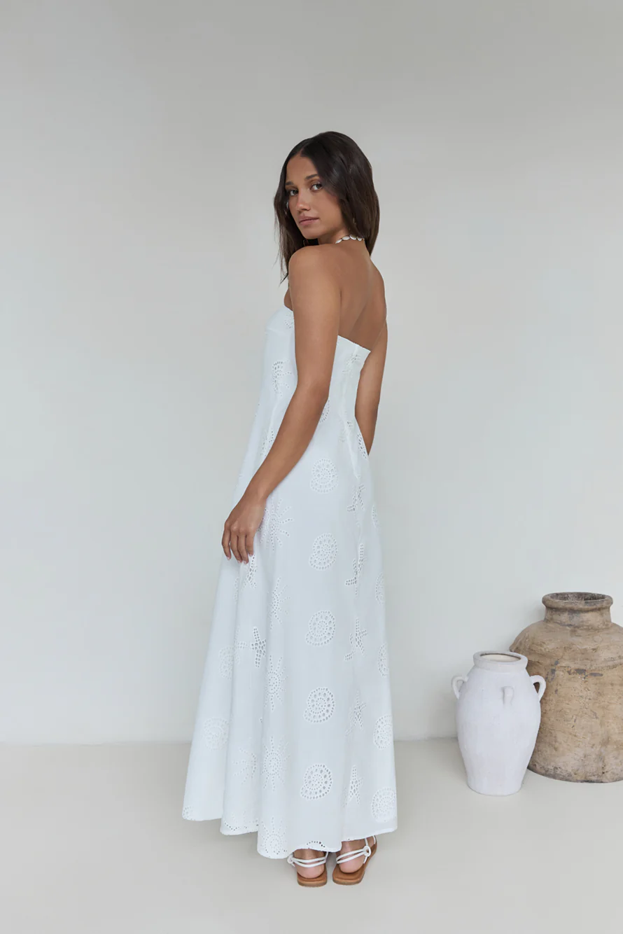 Heart To Heart Strapless Maxi Dress White - luluinthesky