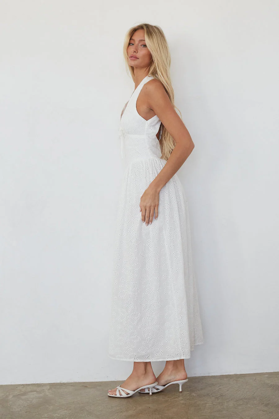 Natasha Eyelet Halter Midi Dress