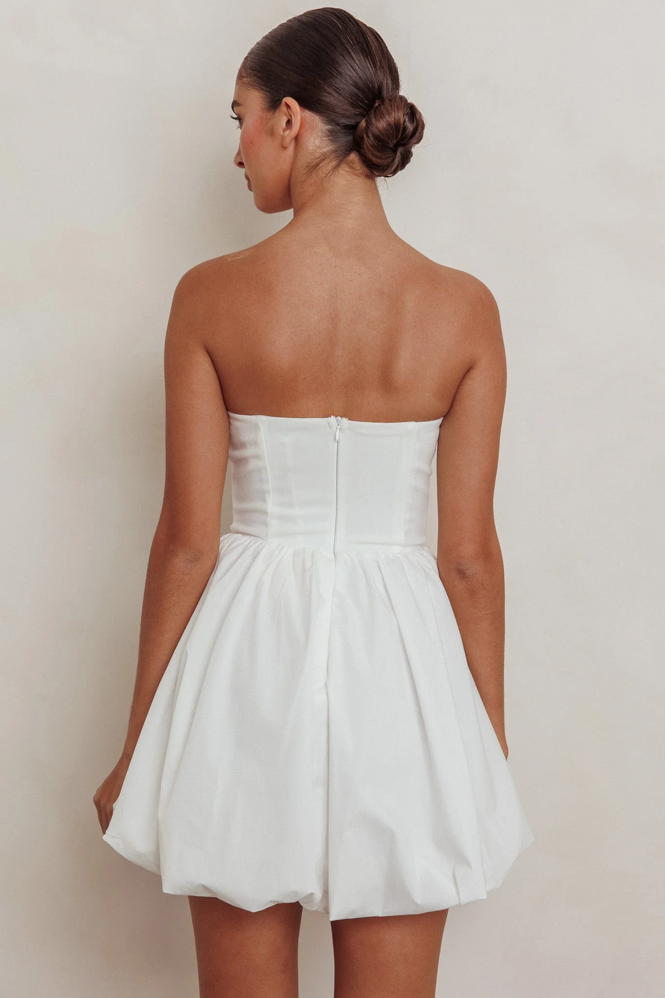 Like Art Strapless Bubble Mini Dress Off White - luluinthesky