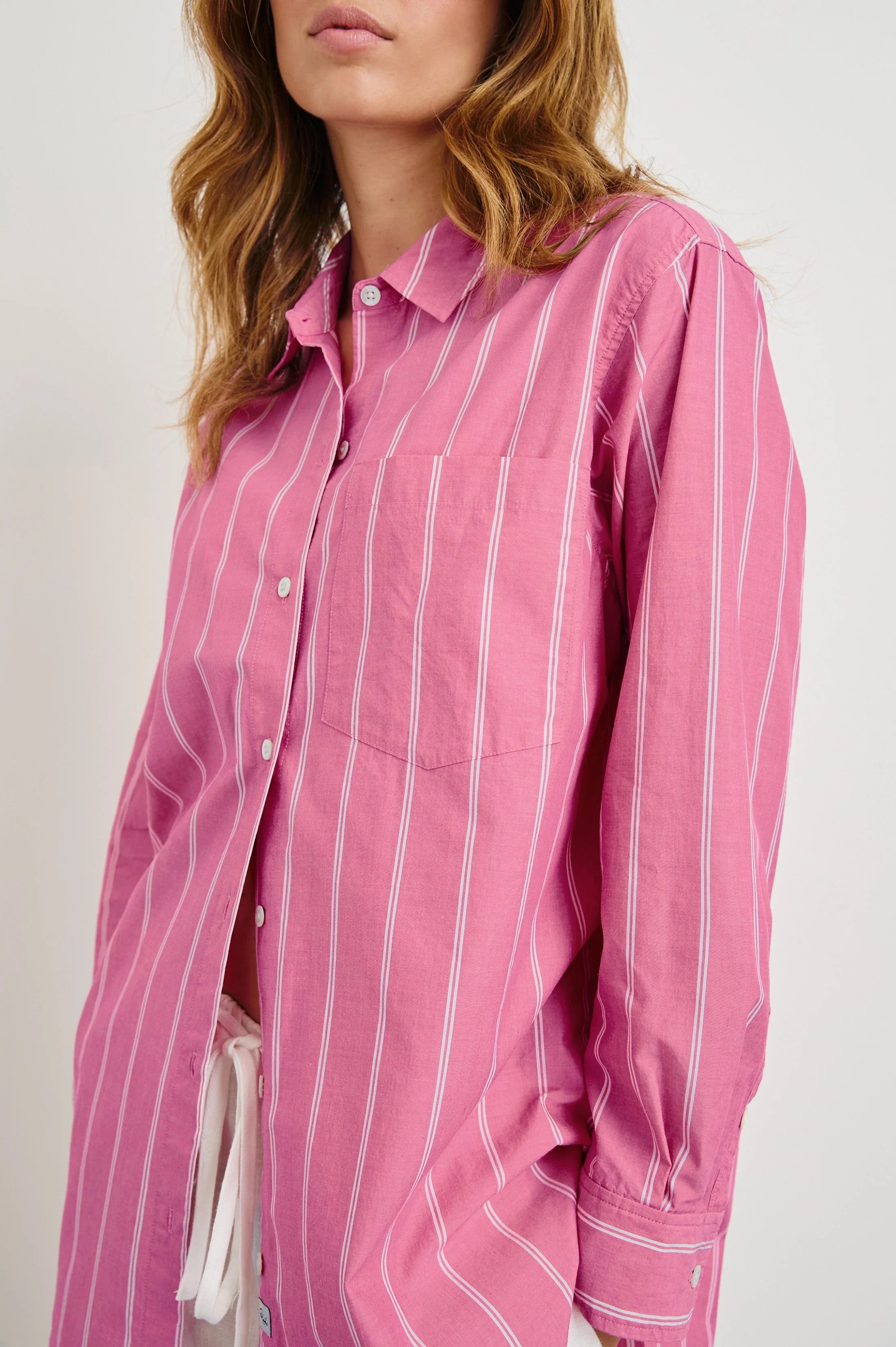 Elsa Shirt - Hibiscus White Stripe