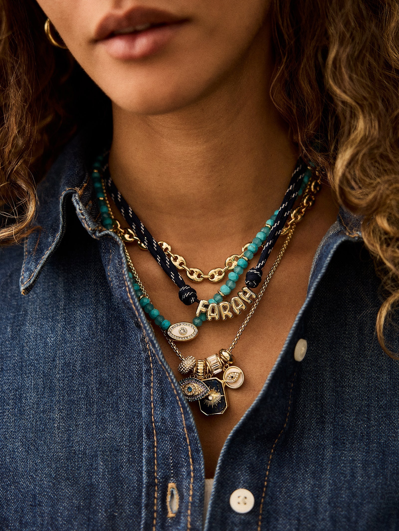 Evil Eye Charm Necklace - Lapis Evil Eye