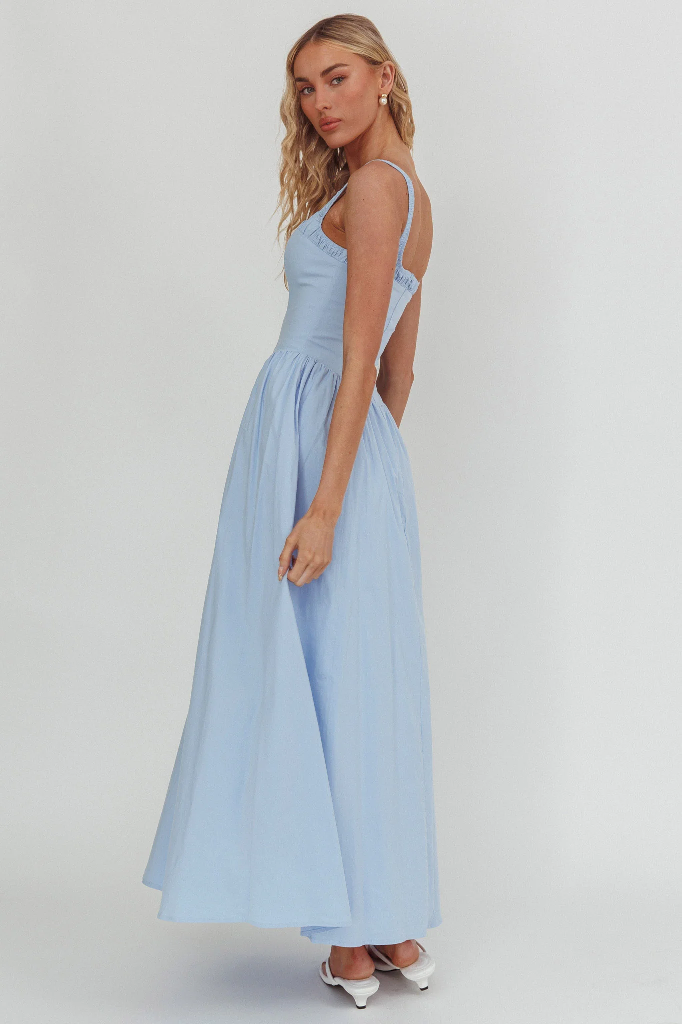 El Corazon Smocked Neckline Maxi Dress Blue - luluinthesky