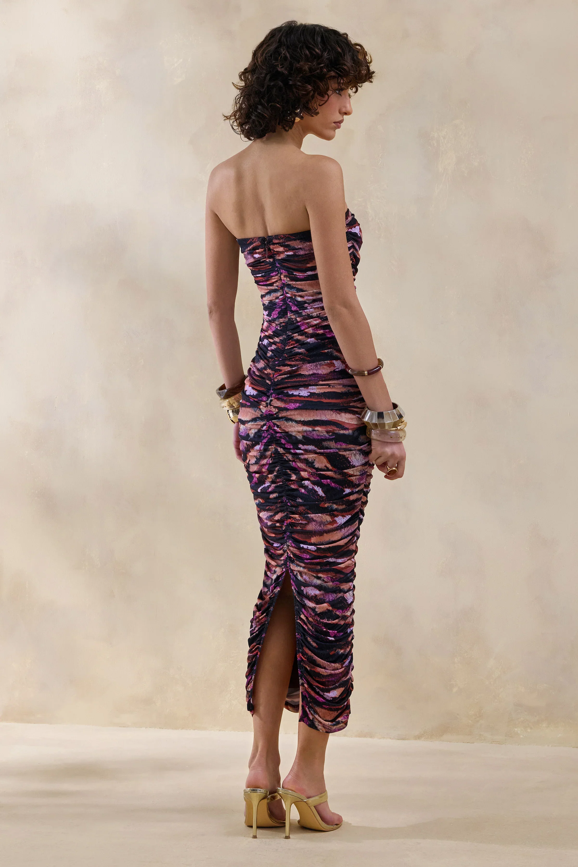 Spontaneity | Zebra Print Bandeau Ruched Midi Dress
