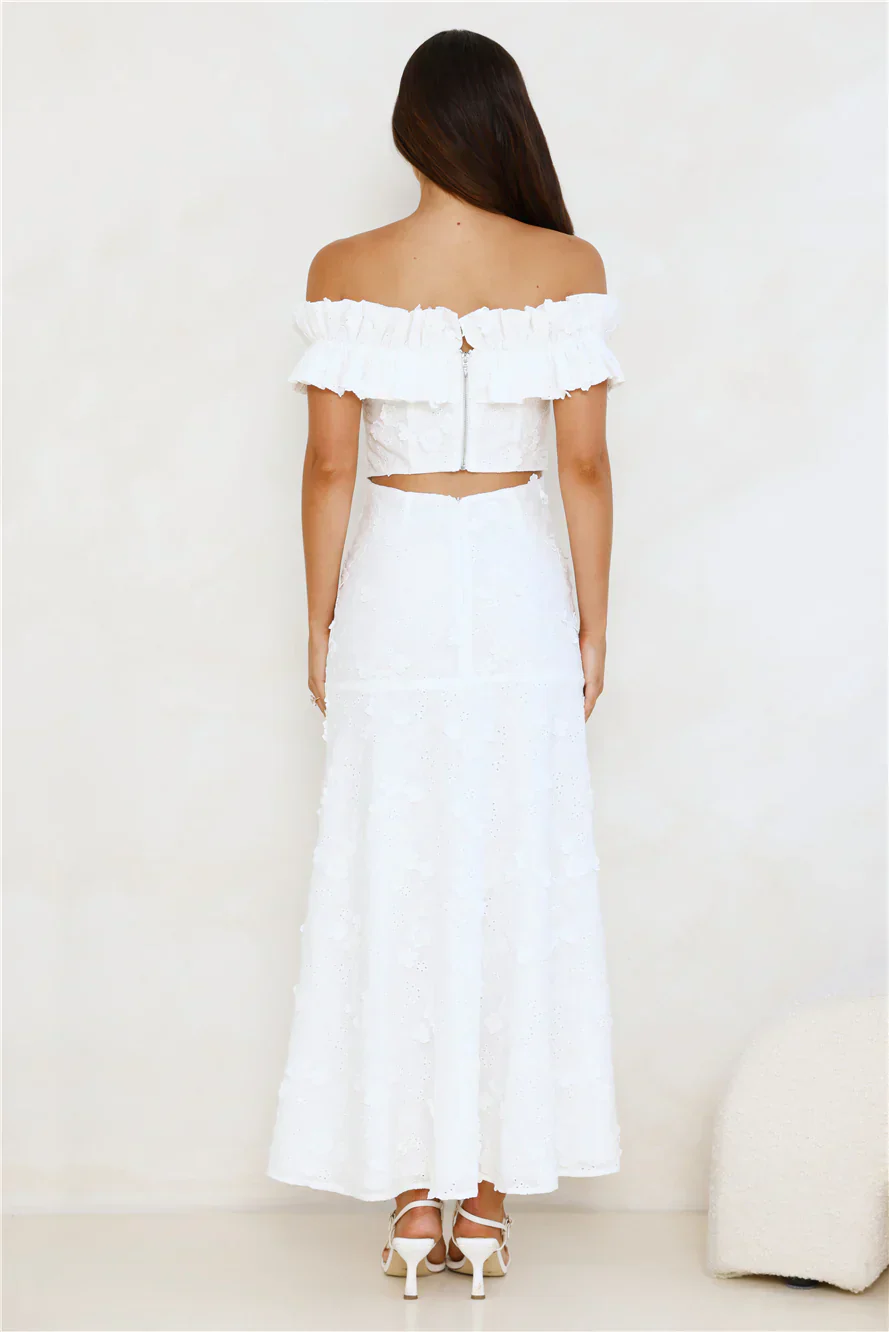 Spring Serenade Off Shoulder Maxi Dress White
