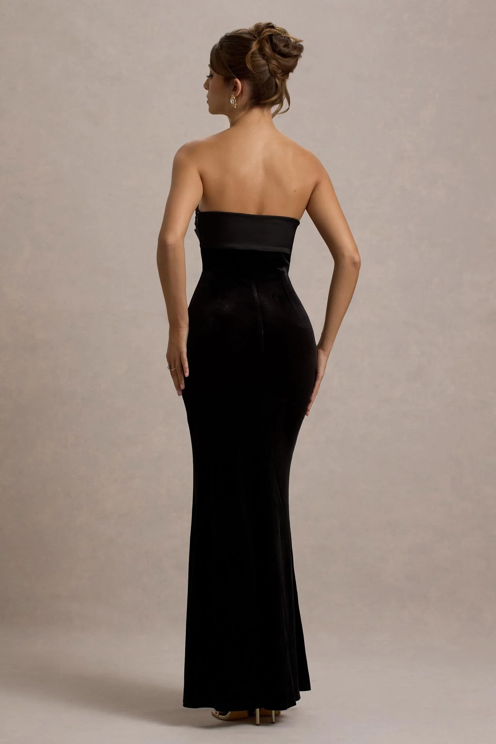 Ambrosi | Black Velvet Bandeau Maxi Dress