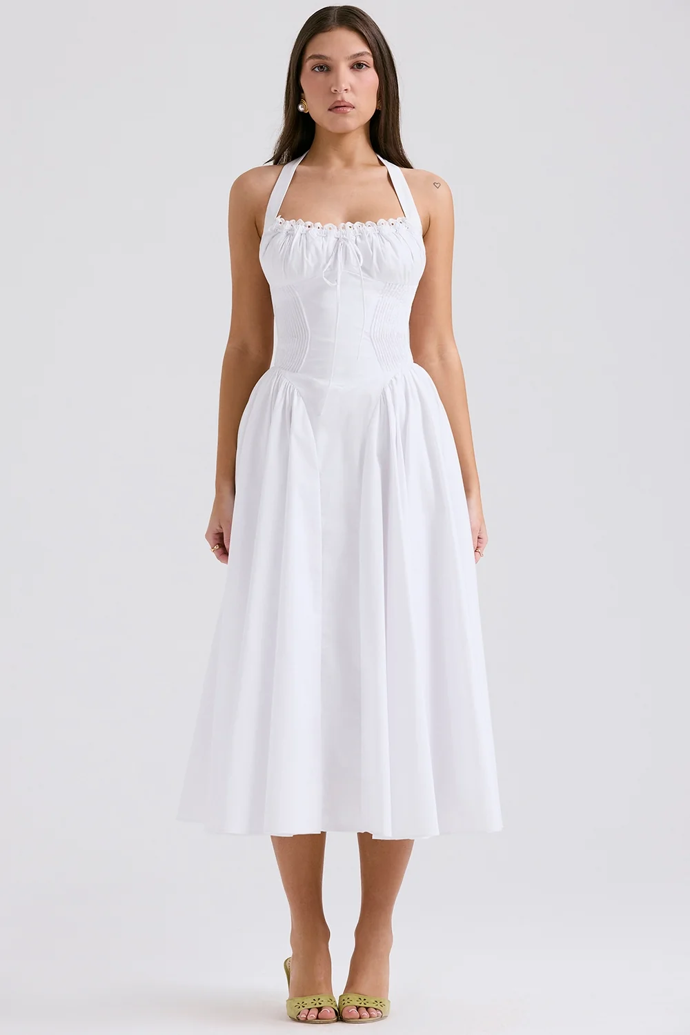 White Cotton Halter Sundress