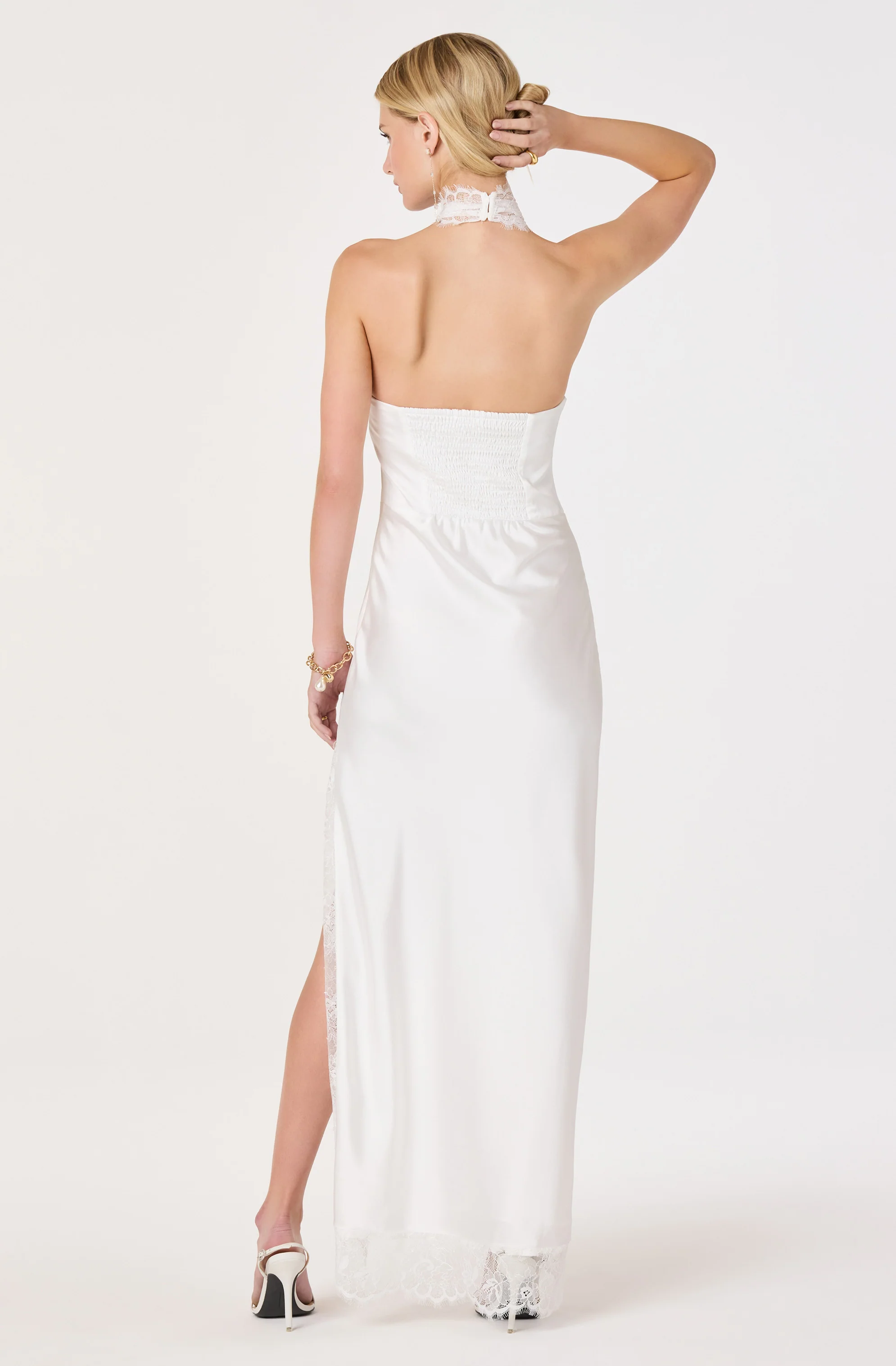 Cristell Lace Halter Criss-Cross Maxi Dress