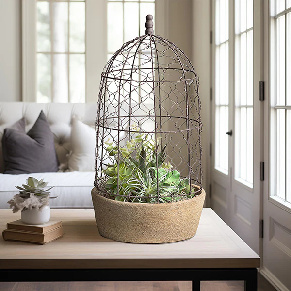 Chicken Wire Cloche with Terra Cotta Pot