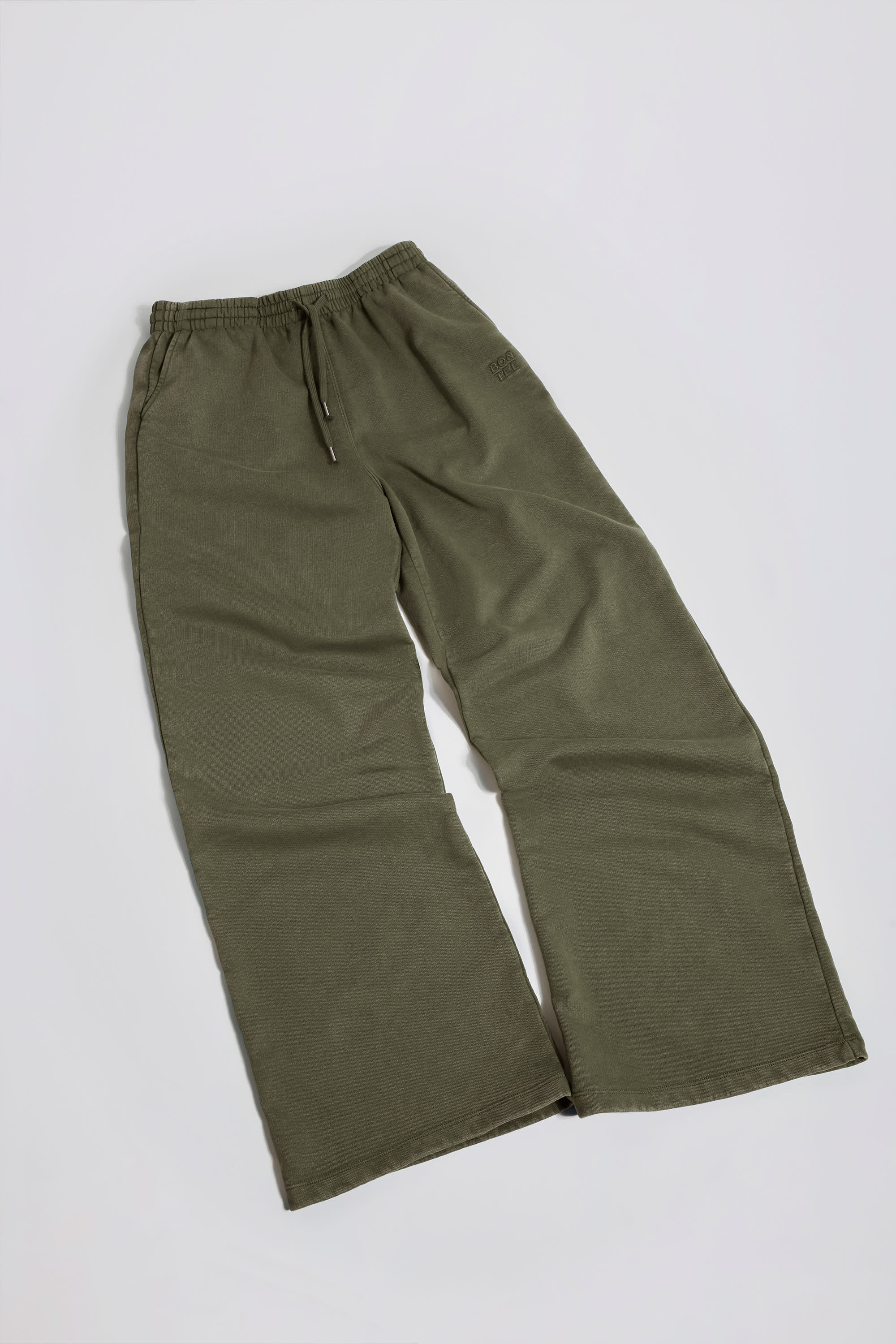 Soft Cotton Mid-Rise Wide-Leg Joggers in Light Green