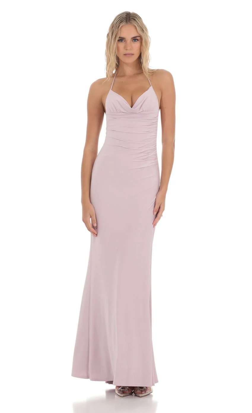 Halter Open Back Butterfly Maxi Dress in Lilac - luluinthesky