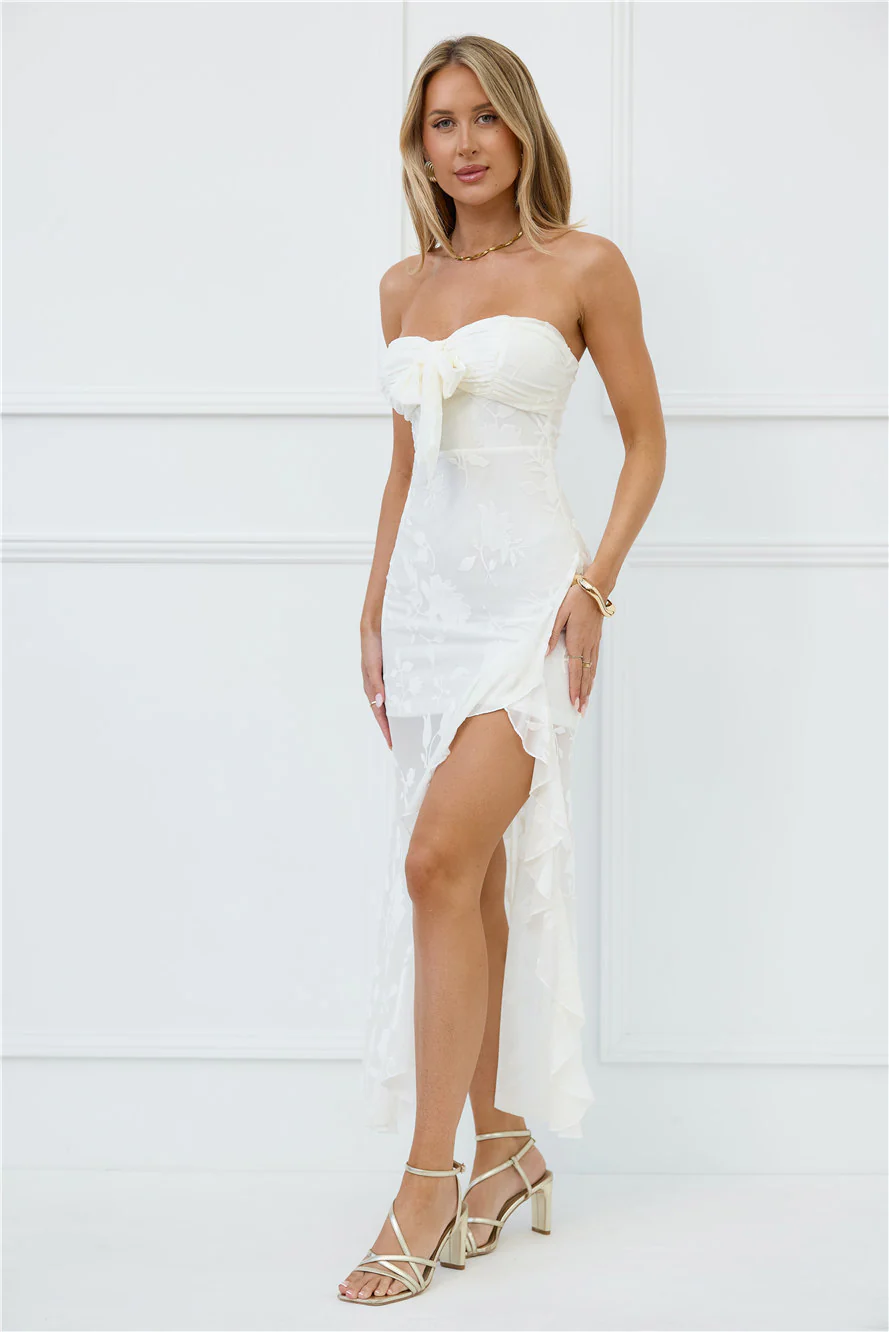 Pretty Moods Only Strapless Maxi Dress White - luluinthesky