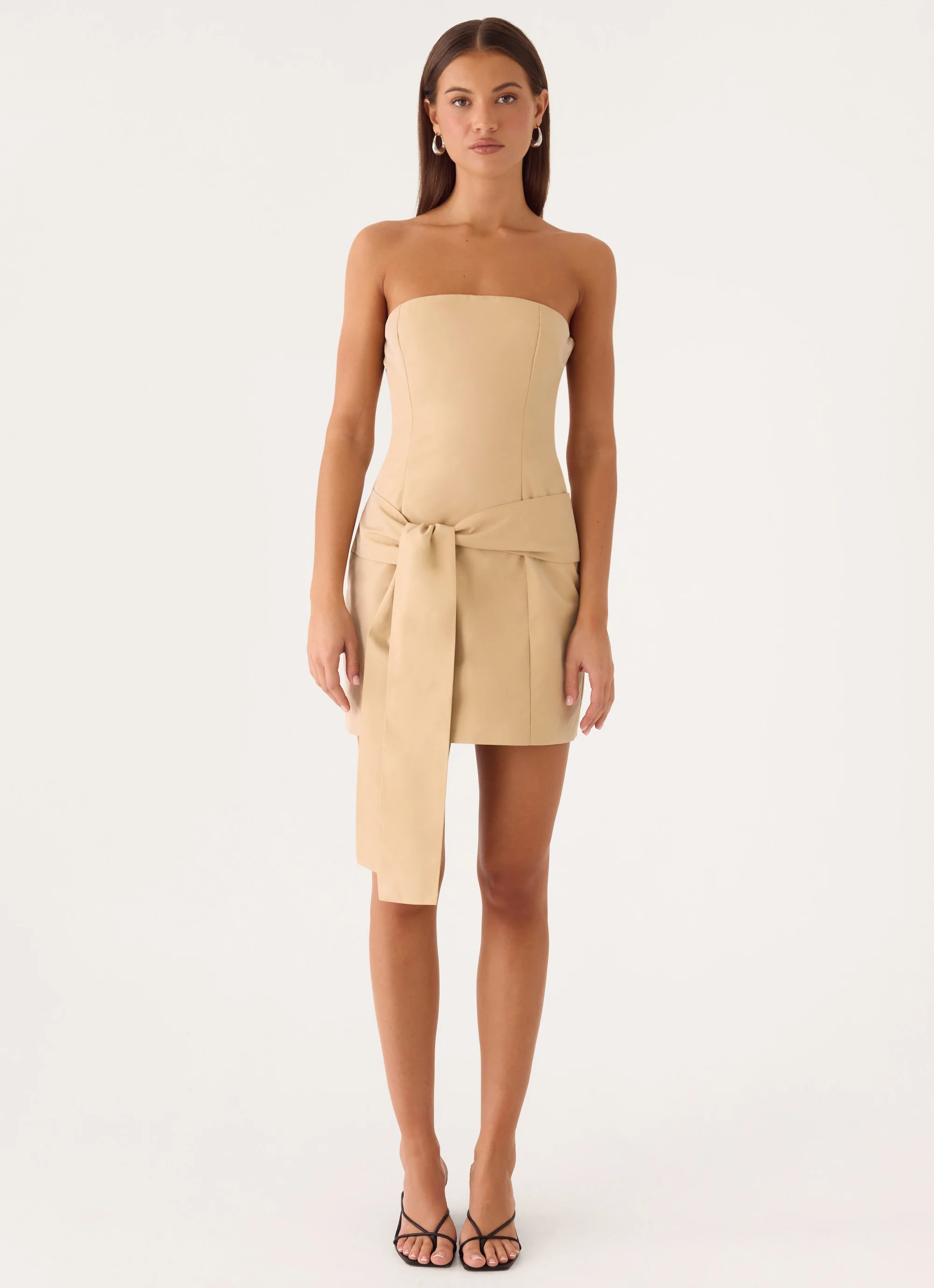Diya Wrap Mini Dress - Camel - luluinthesky