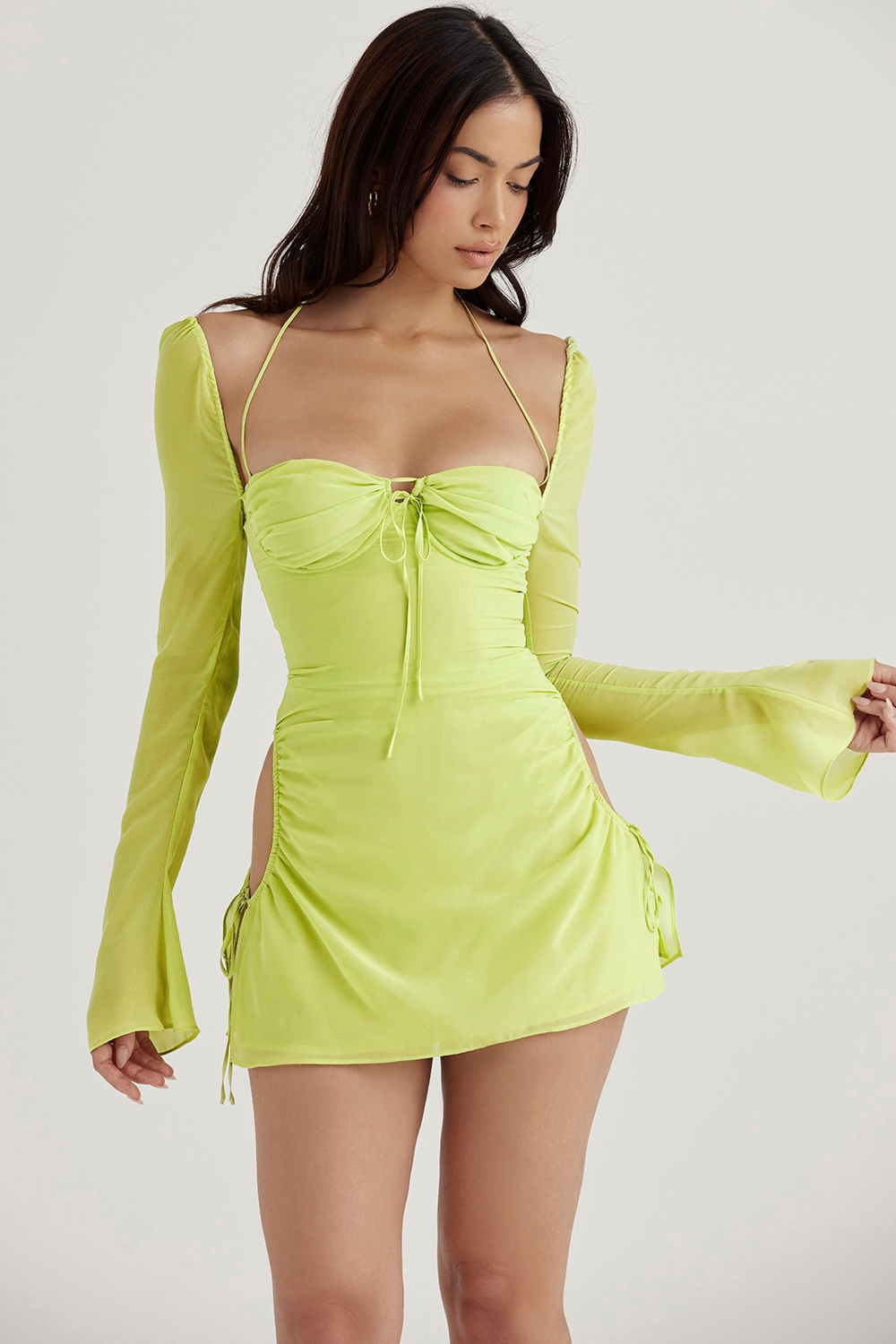 Lime Chiffon Halter Mini Dress