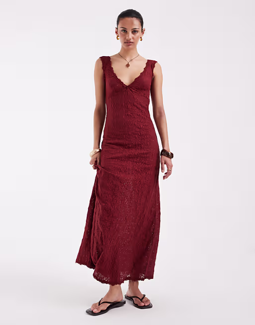 lace cami maxi dress in rust
