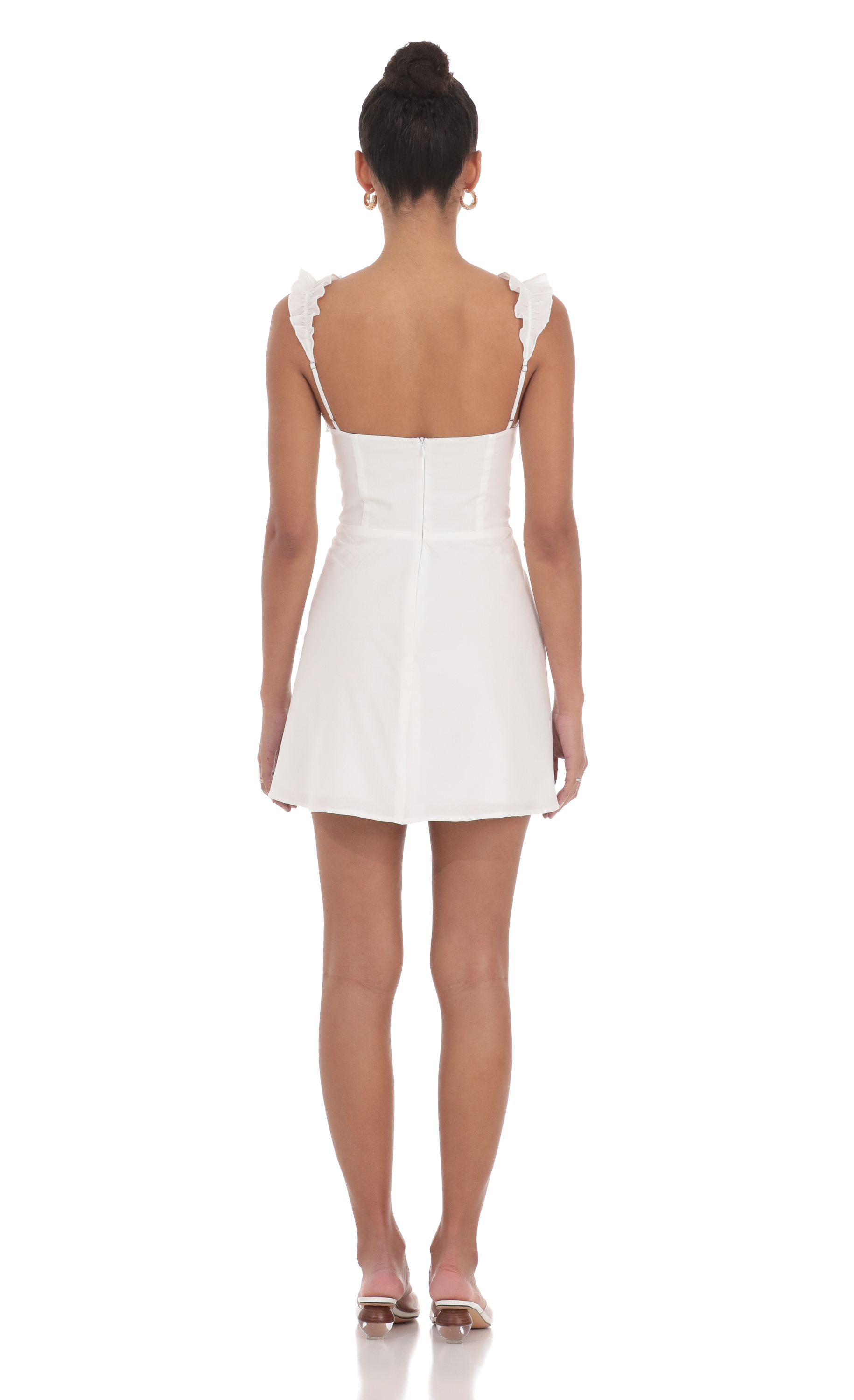 Ruffle Strap A-line Dress in White - luluinthesky
