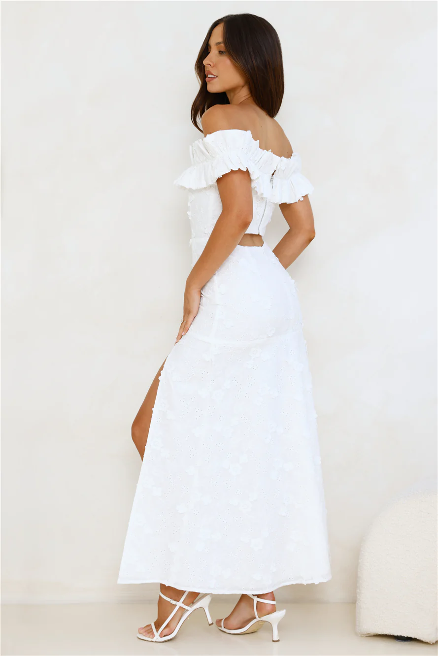Spring Serenade Off Shoulder Maxi Dress White - luluinthesky