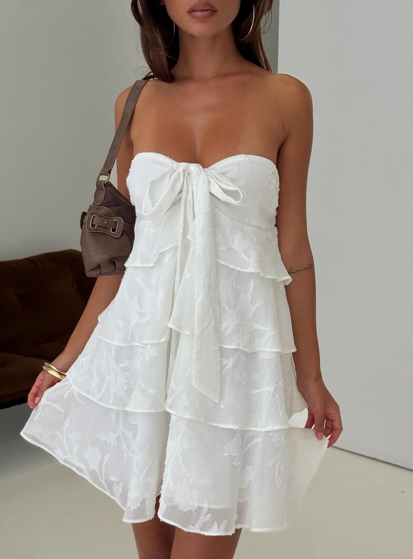 Kalari Strapless Layered Mini Dress White